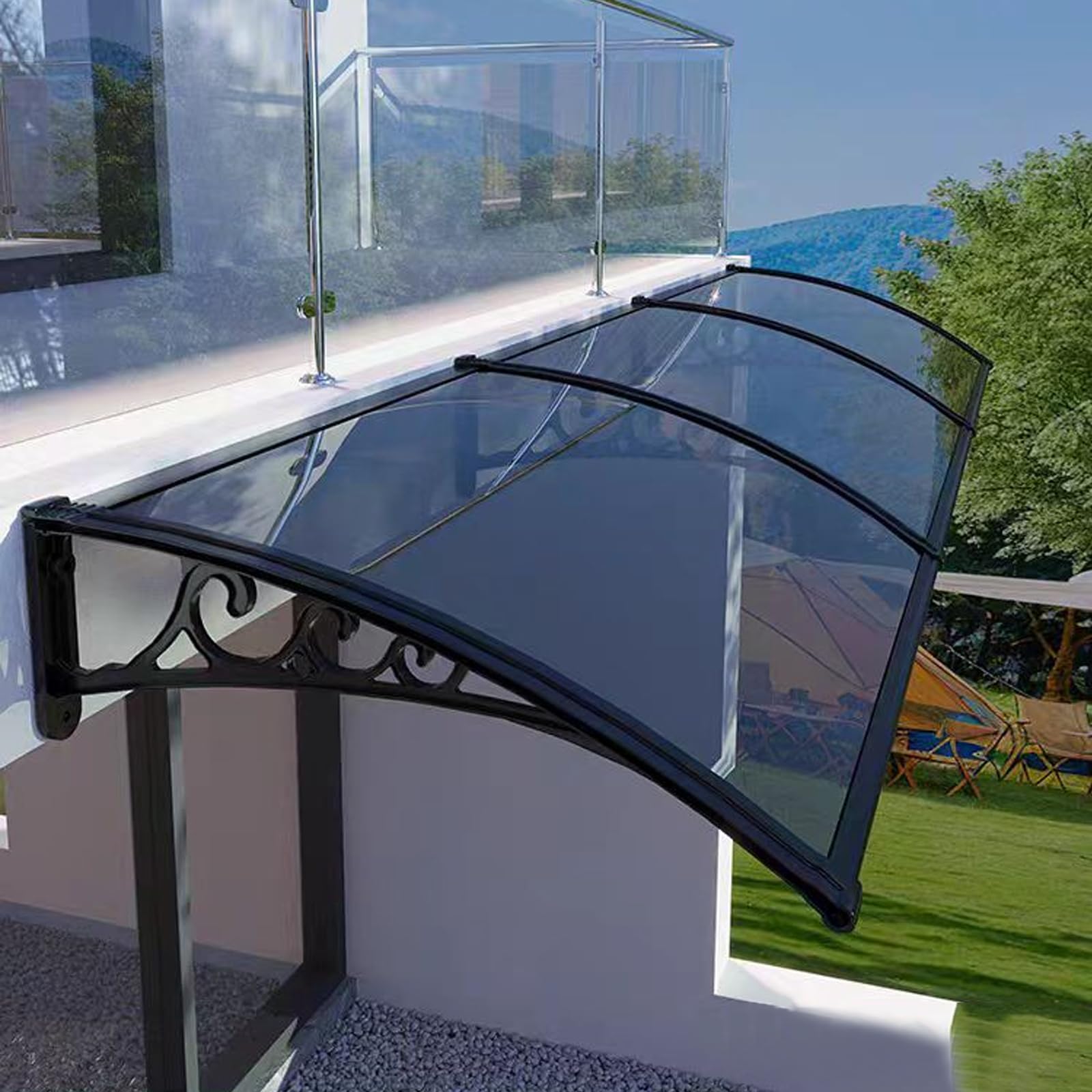 GJMSSMY Premium Outdoor Door Canopy99.99% UV Protection Impact Resistant Awning Solid Polycarbonate Cover Weatherproof Rain Shelter for Garden & Windows (100x150cm/39 x59 Black)