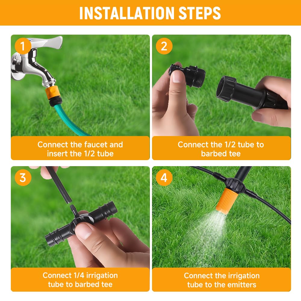 Hoteche Micro sistema de riego por goteo con 30 goteros ajustables, manguera de 20 m, incluye adaptador y accesorios para jardín/invernadero