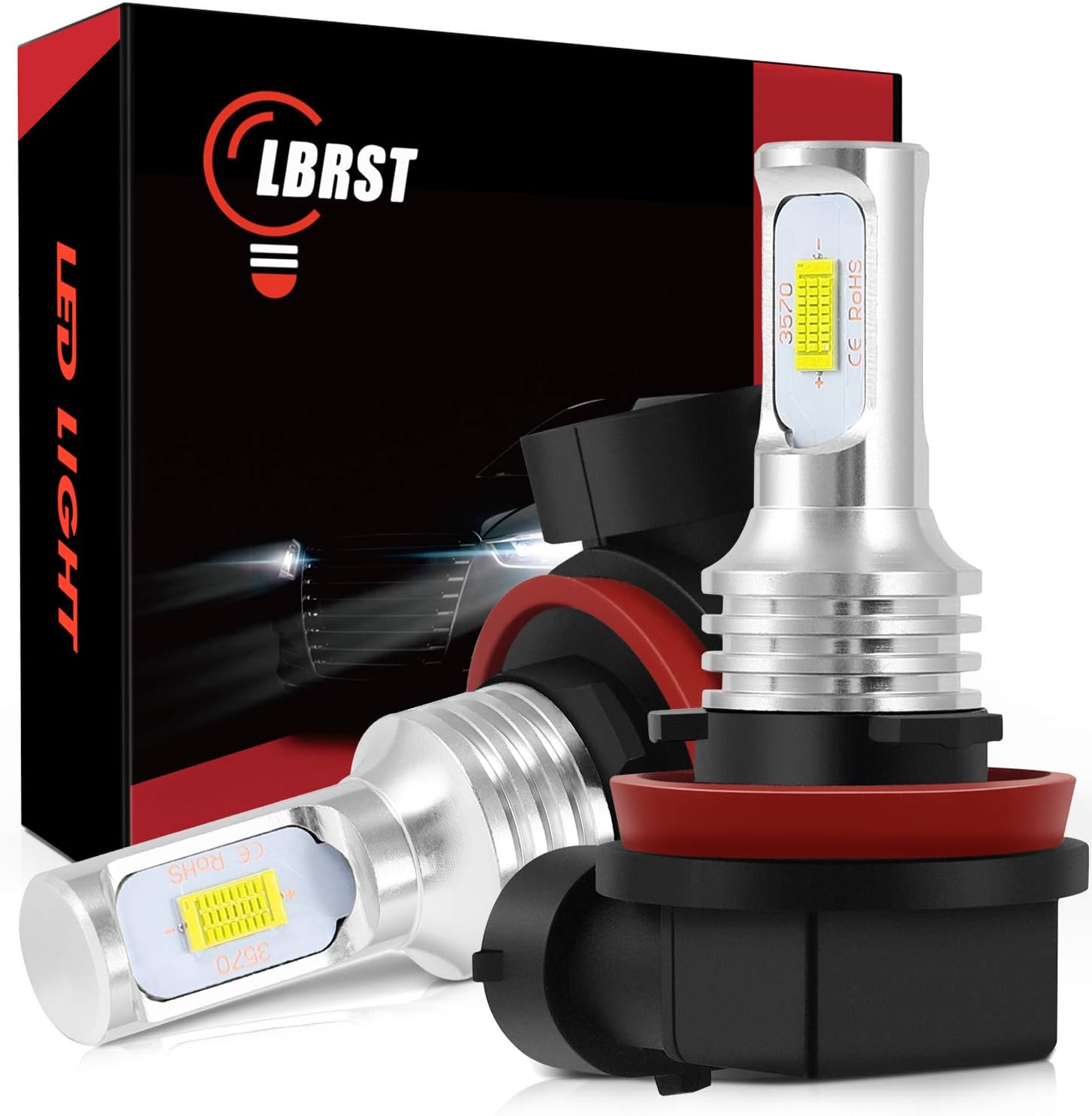 H11 H8 H9 LED Fog Light Bulbs, 6000K Xenon White, CSP 72W 4800 Lumens, DRL Bulbs Halogen Replacement For Cars,Trucks, All In One Plug N Play(Pack of 2)
