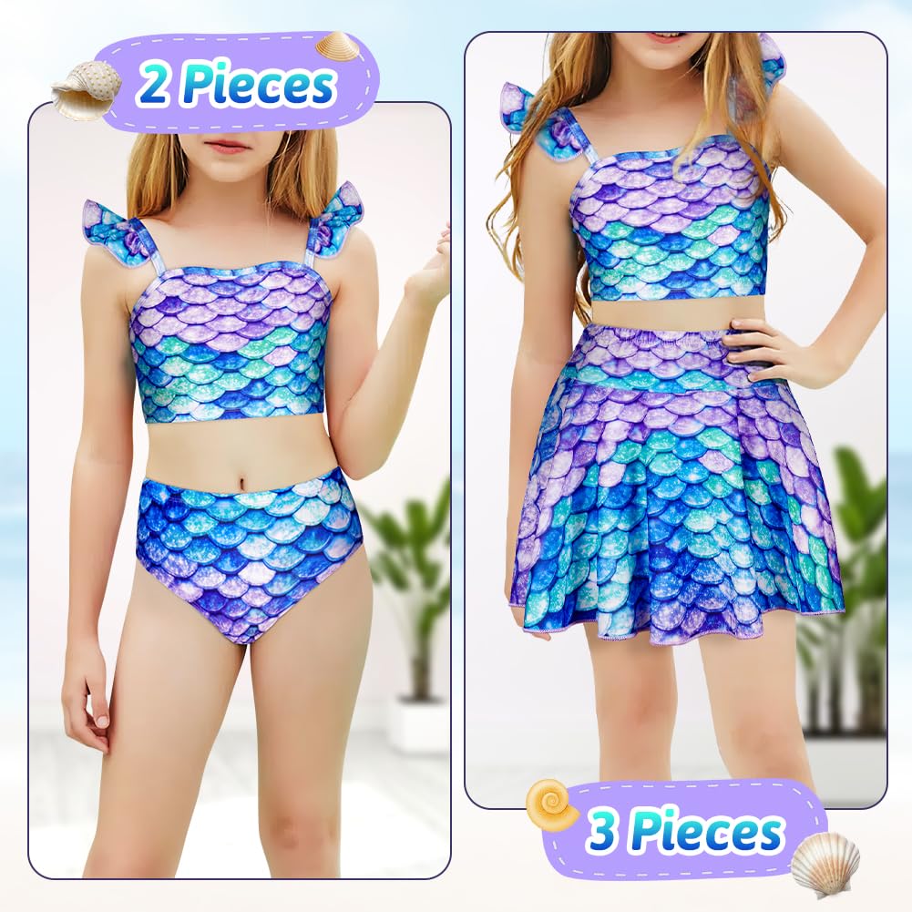 Conjunto de Bikini para Niñas, 3 Piezas Traje de Baño, Bañador para niña y niños, Traje de baño bikini niña con Volantes y Falda, Bañador Infantil para Playa Surf, Vacaciones, Juegos La Playa