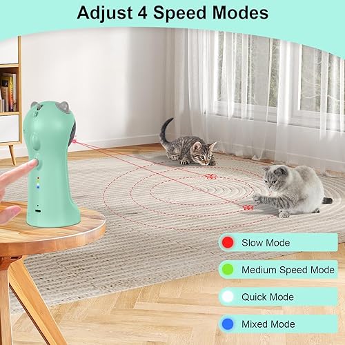 Miniatura 5 de TBTeek Juguete interactivo para gatos activado por movimiento, juguete automático recargable por USB con luz roja giratoria, 4 modos de velocidad