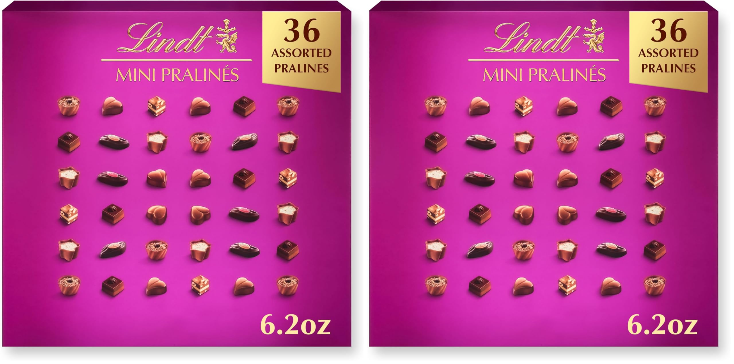 LindtMini Pralines, Assorted Chocolate Pralines with Premium Filling, Great for gift giving, 6.2 oz Box (Pack of 2)