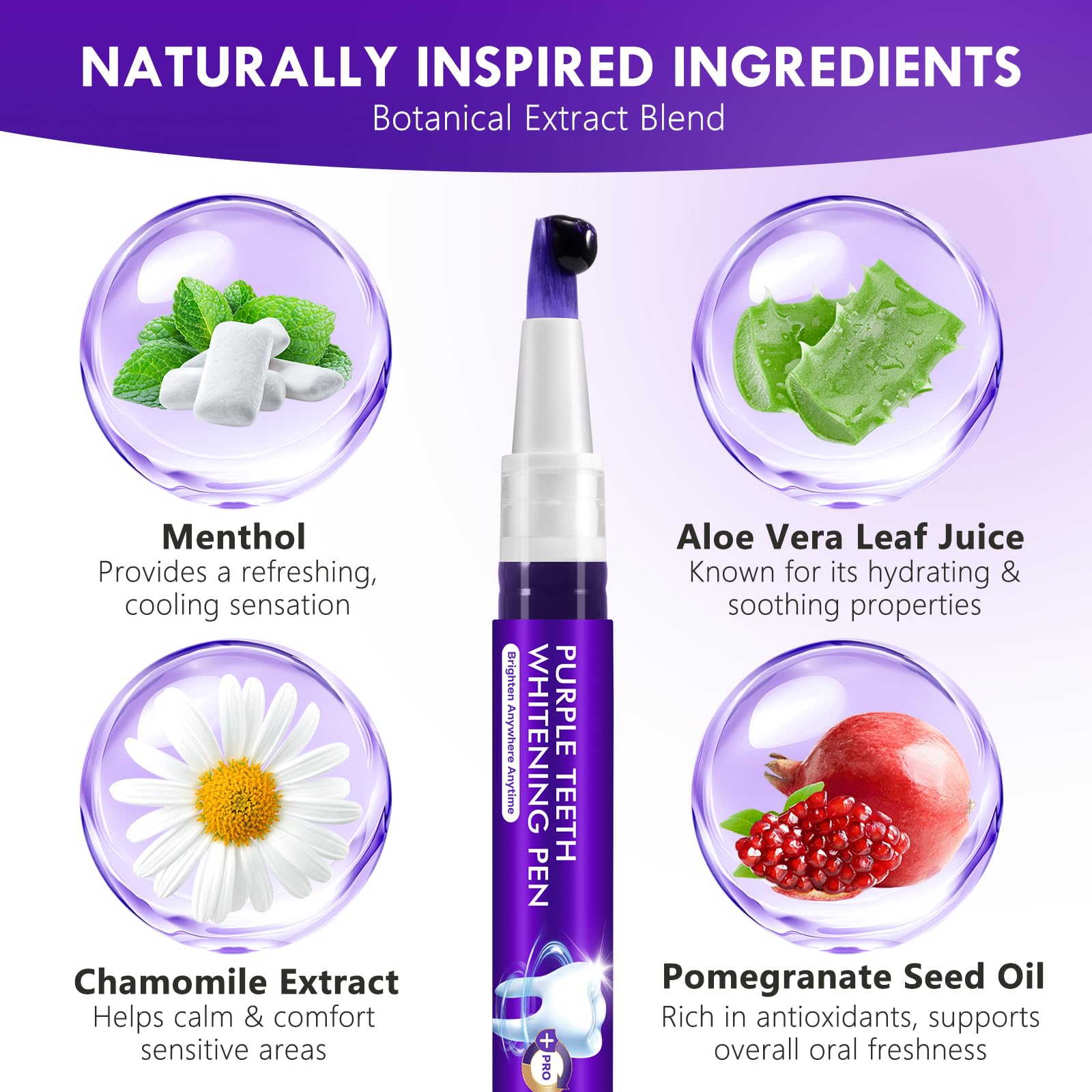 Lápiz blanqueador de dientes púrpura, 6 PIEZAS Esencia de gel blanqueador dental, fórmula suave, eliminación rápida y eficaz de manchas dentales
