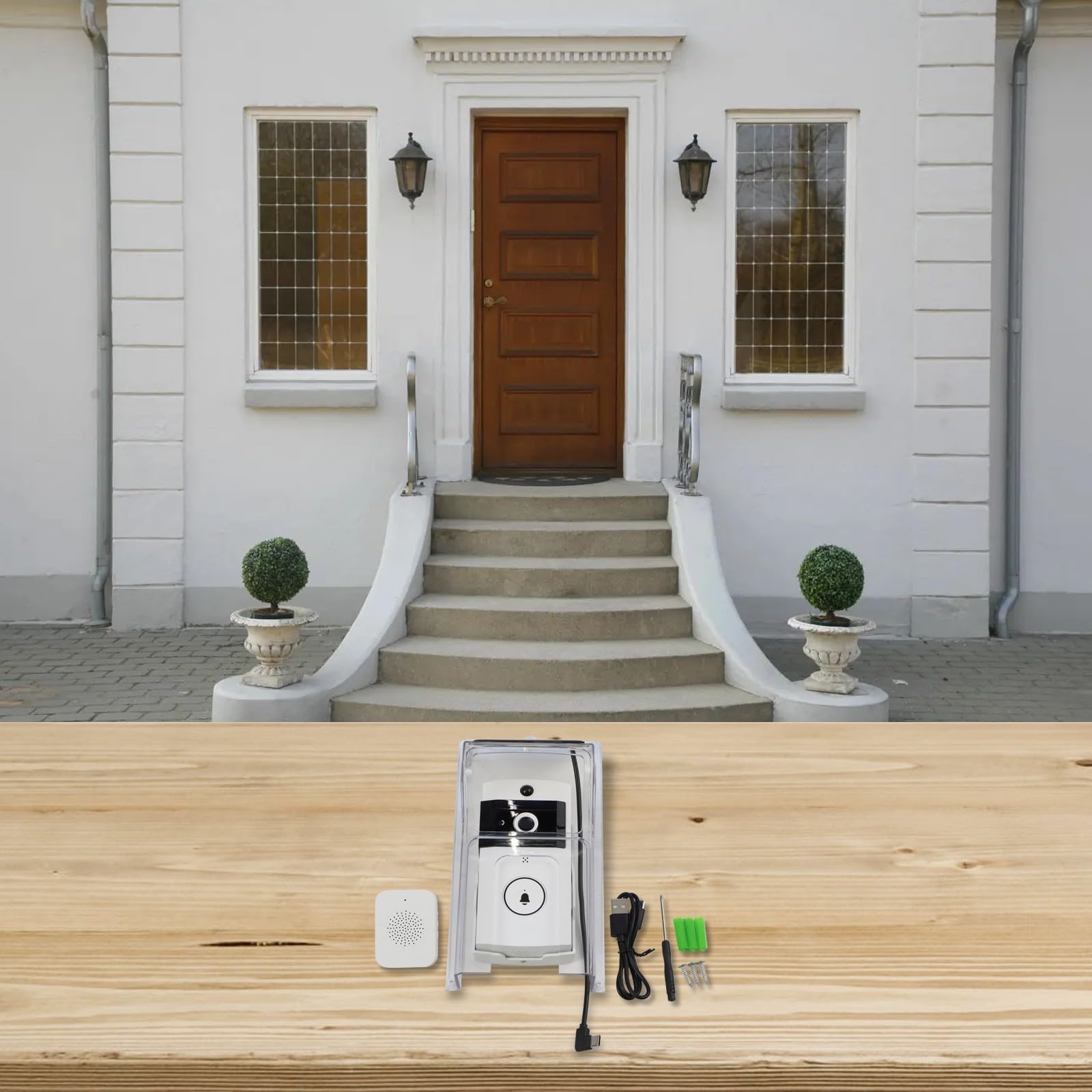 Videocamera per campanello a energia solare con pioggia impermeabile, citofono bidirezionale audio wireless per monitoraggio video, sistema di sicurezza domestica, materiale ABS bianco (A)