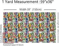 Vista 2 de The Yard - Tela de pájaros coloridos por yarda, diseño de hojas de palma en acuarela tropical, para proyectos de bricolaje en el hogar, tela rústica
