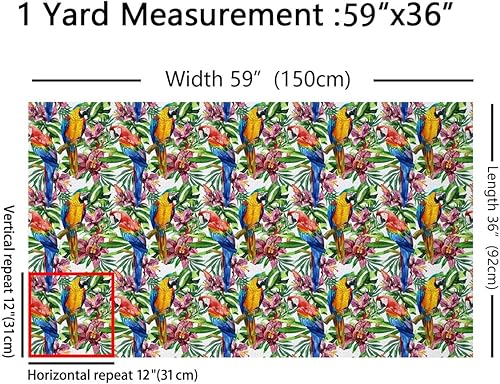 Miniatura 2 de The Yard - Tela de pájaros coloridos por yarda, diseño de hojas de palma en acuarela, tela de costura tropical para proyectos de bricolaje en el