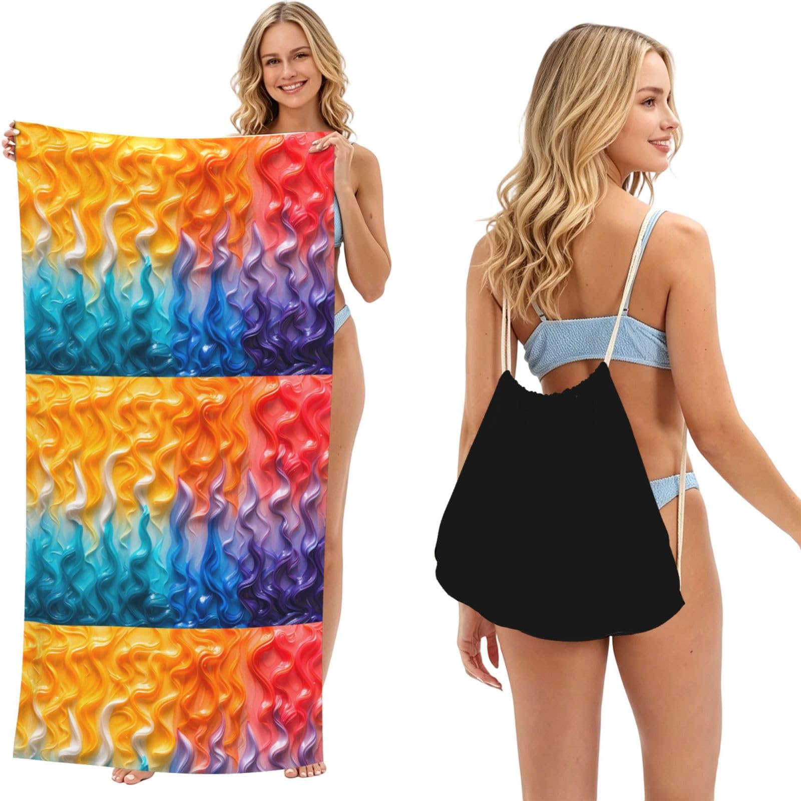 SKGOHLH Curved pattern 2in1 Packable Beach Towel Bag Women