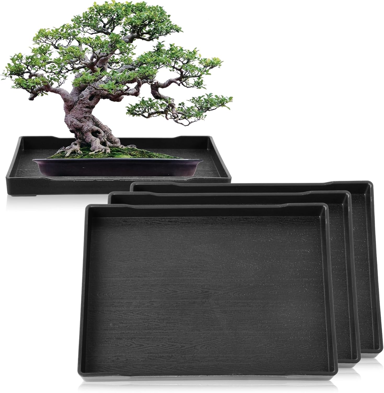 4 Pcs Bonsai Humidity Plant Tray Drip Trays, Plastic Plant Pots Saucers Drainage Trays Square Plants Water Catcher Tray for Indoors Outdoors Cactus Succulents Tree to Drain & Decorate (8.2' x 6.2') 6.3' x8.3'