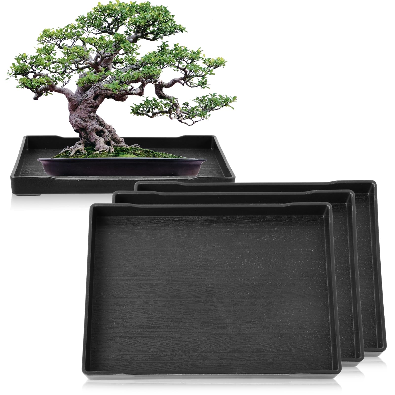 4 Pcs Bonsai Humidity Plant Tray Drip Trays, Plastic Plant Pots Saucers Drainage Trays Square Plants Water Catcher Tray for Indoors Outdoors Cactus Succulents Tree to Drain & Decorate (8.2' x 6.2') 6.3' x8.3'