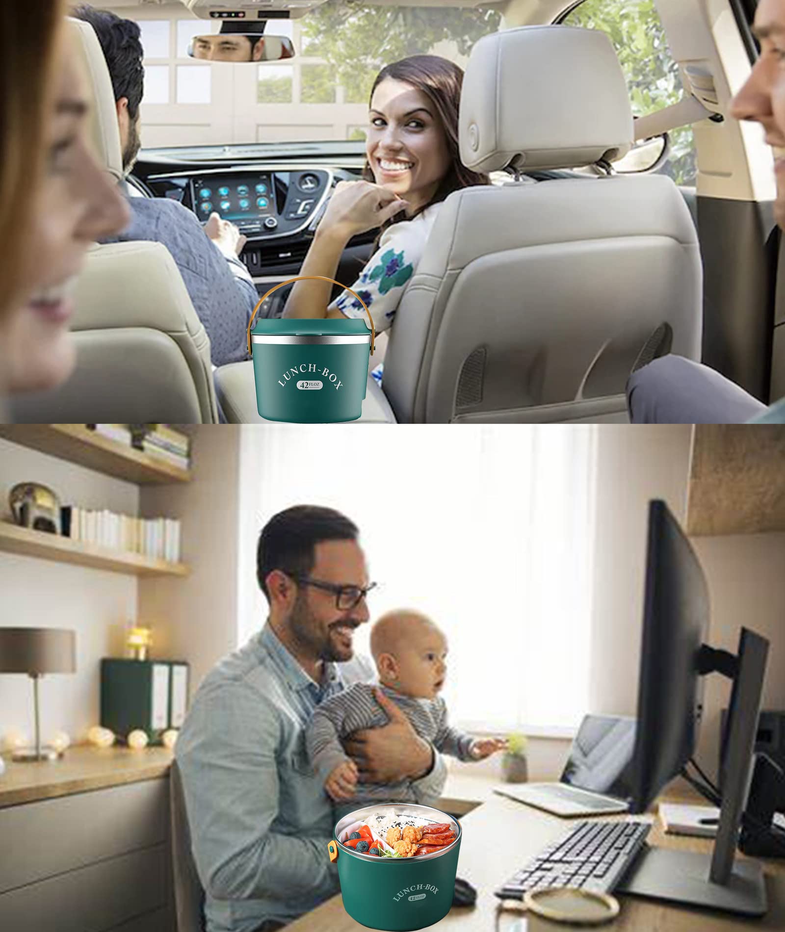 Fiambreras eléctricas con calefacción para adultos, coche y hogar, 1,2 l, 2 en 1, microondas portátil con bolsa de transporte, contenedor de acero inoxidable, calentador de alimentos para coche con