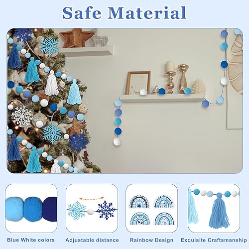 Miniatura 10 de Sumind 5 guirnaldas de borlas de arco iris, guirnalda bohemia con pompones, guirnalda de bola de fieltro de arco iris, guirnalda colorida para aula,