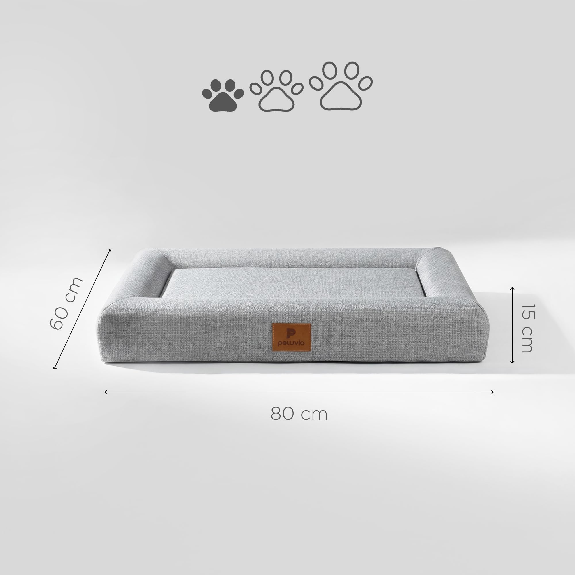 Kibi Cama para Perro Grande Cómoda Viscoelástica Colchoneta sin Bordes con Espuma T18 y 2 cm de Viscoelástica, Funda Extraíble Lavable a 30 C, Base Antideslizante, para Jaula, 80 x 60 x 15 cm