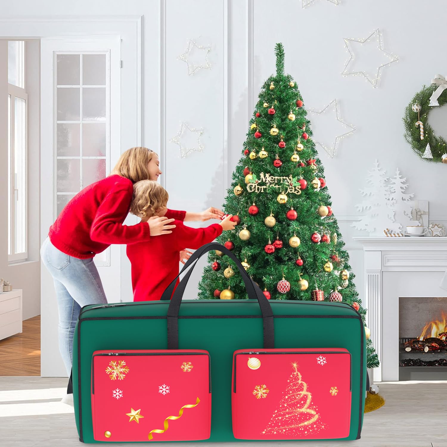 Bolsa De Almacenamiento Navidad Vinsani® - 83x35x14 Cm, Tela Impermeable Roja, Para Papel De Regalo Y Decoraciones