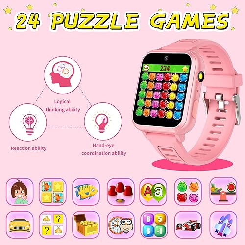 Miniatura 3 de Reloj inteligente para niños y niñas, reloj inteligente para niños de 4 a 12 años con 24 juegos, cámara HD, reproductor de música, podómetro,