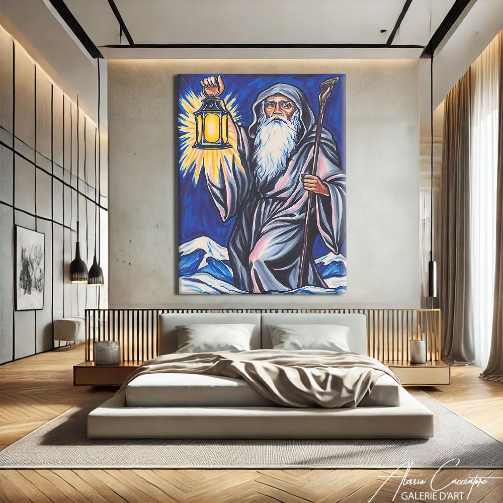 Alessio Cacciatore Quadro tarocchi - Decorazione da parete blu navy, stampa su tela di grandi dimensioni, decorazione per soggiorno, decorazione da parete, design moderno, tela con cornice (60 x 40 cm