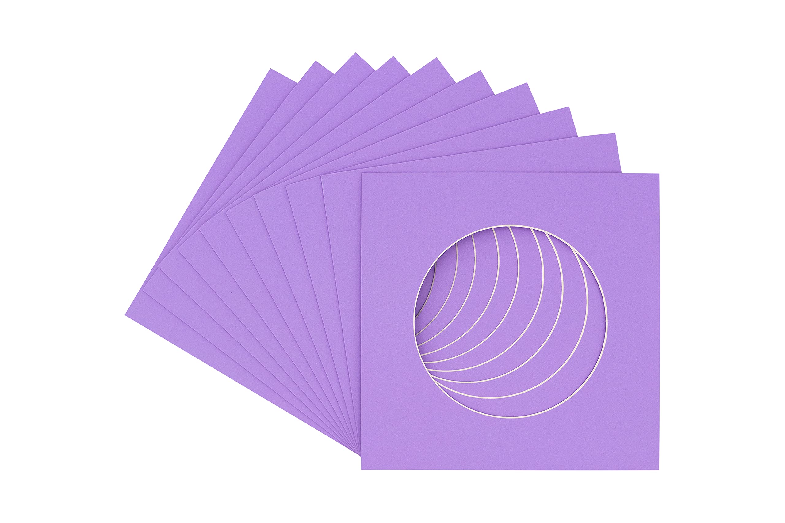 Light Purple Acid Free 14x14 Circle Picture Frame Mat with White Core Bevel Cut for 10x10 Pictures - Fits 14x14 Frame - Pack of 10 Matboard Show Kits With Acid Free Backings & Clear Bags