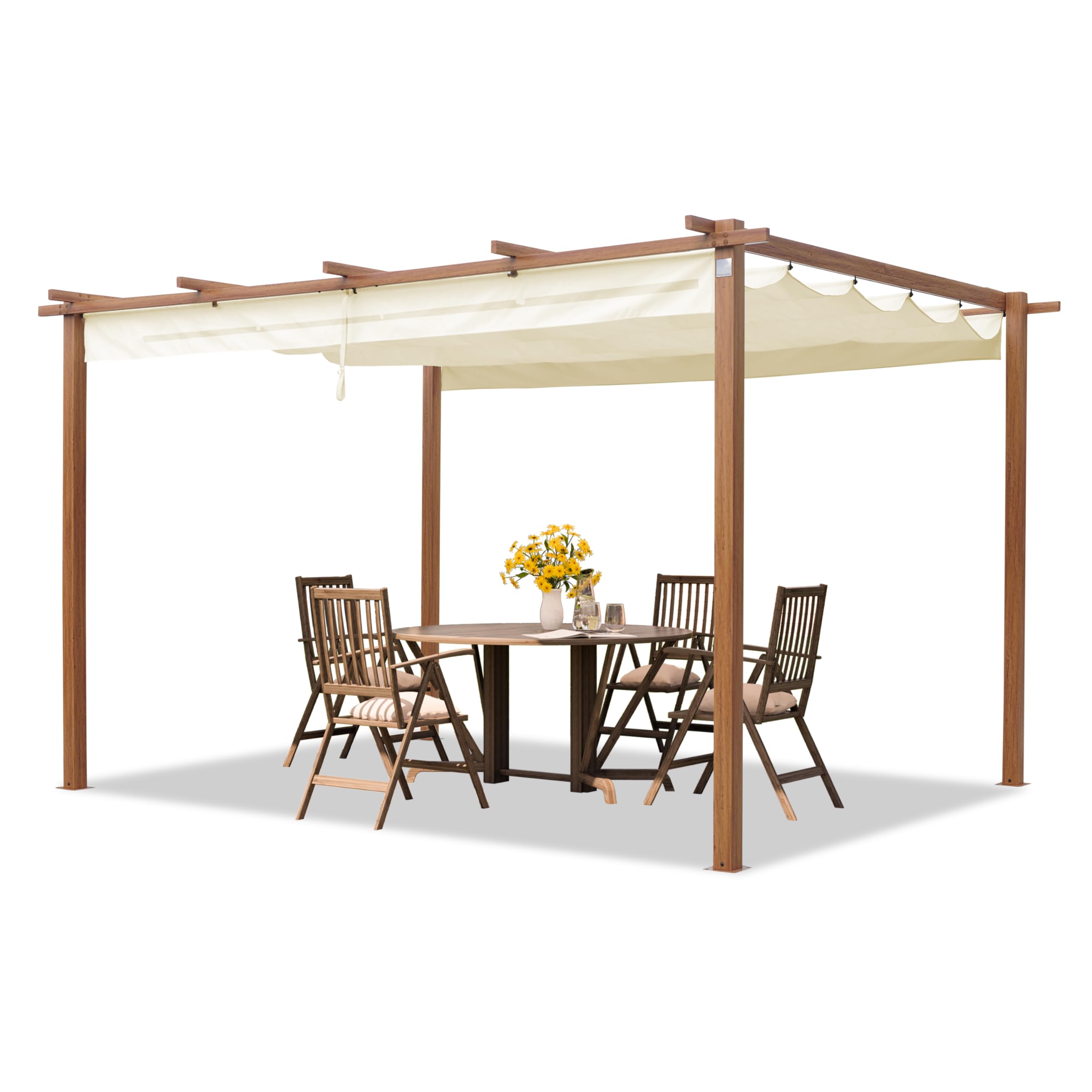 PRIMEYARD Pergola 3x4 m gazebo da giardino con tetto scorrevole struttura in acciaio look legno