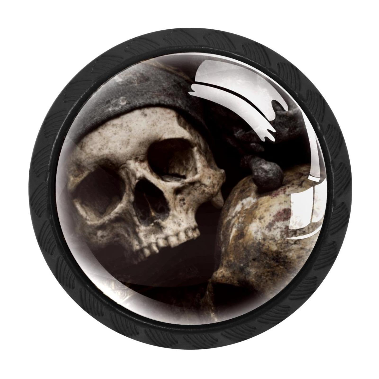 CHENZZZZ 4 Pack Black Pirate Skulls Bone (1) Cabinet Pulls with Screws, Kitchen Cabinet Knobs Hardware