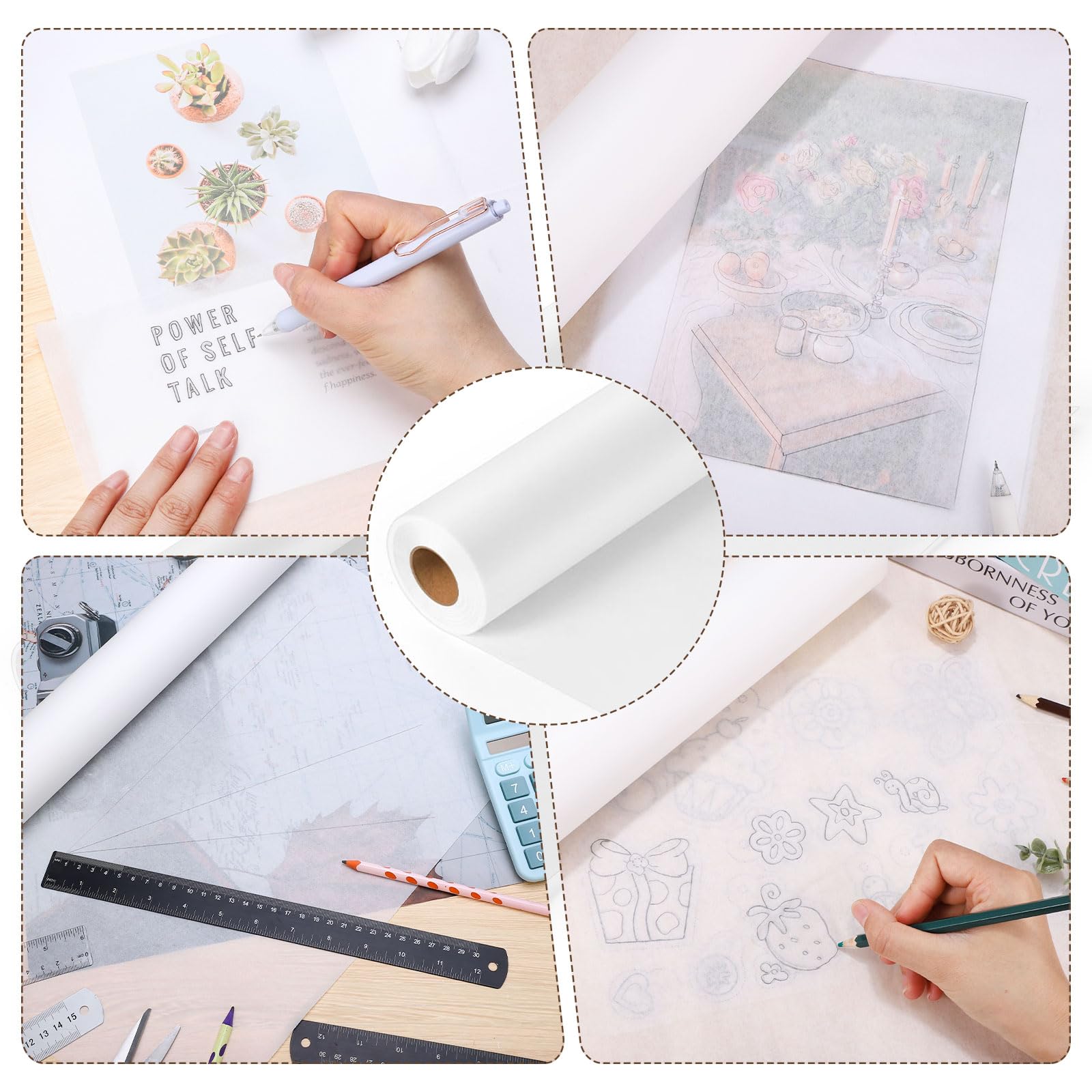 Rouleau de papier calque translucide pour couture, dessin, croquis, emballage cadeau Blanc 61 cm x 70 m