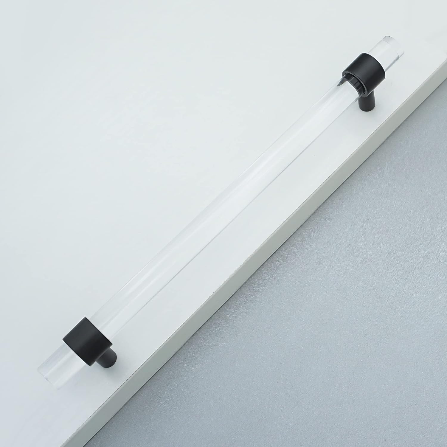 MFYS 10" Clear Acrylic Drawer Pulls Handles Brushed Black Kitchen Cabinet T Bar Knobs Drawer Pulls Furniture Hardware (1, 10" Hole to Hole)