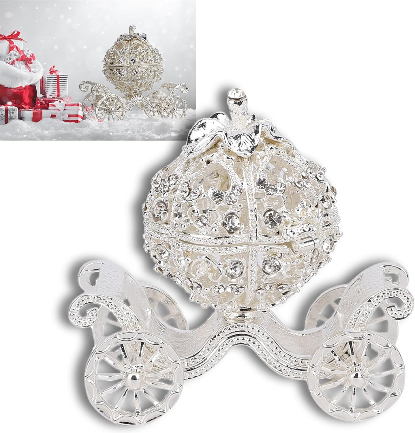 Pumpkin Carriage Jewelry Box, Cinderella Carriage Cake Topper, Rhinestone Decorated Metal Crafts Gift Tabletop Decoration