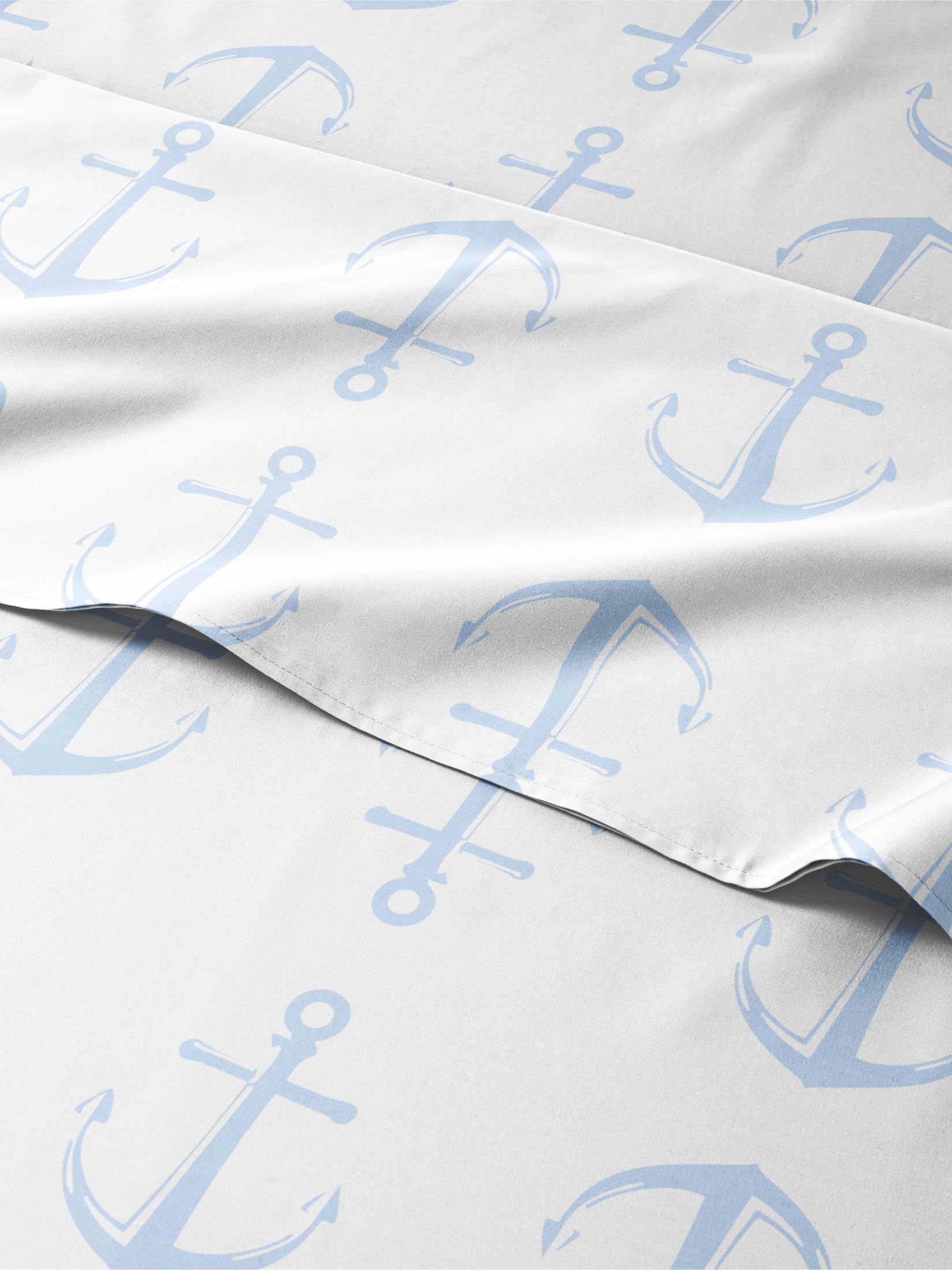 Kids Queen Blue Anchors Bed Sheets - 4 Piece Kids Blue Anchors Sheet Set