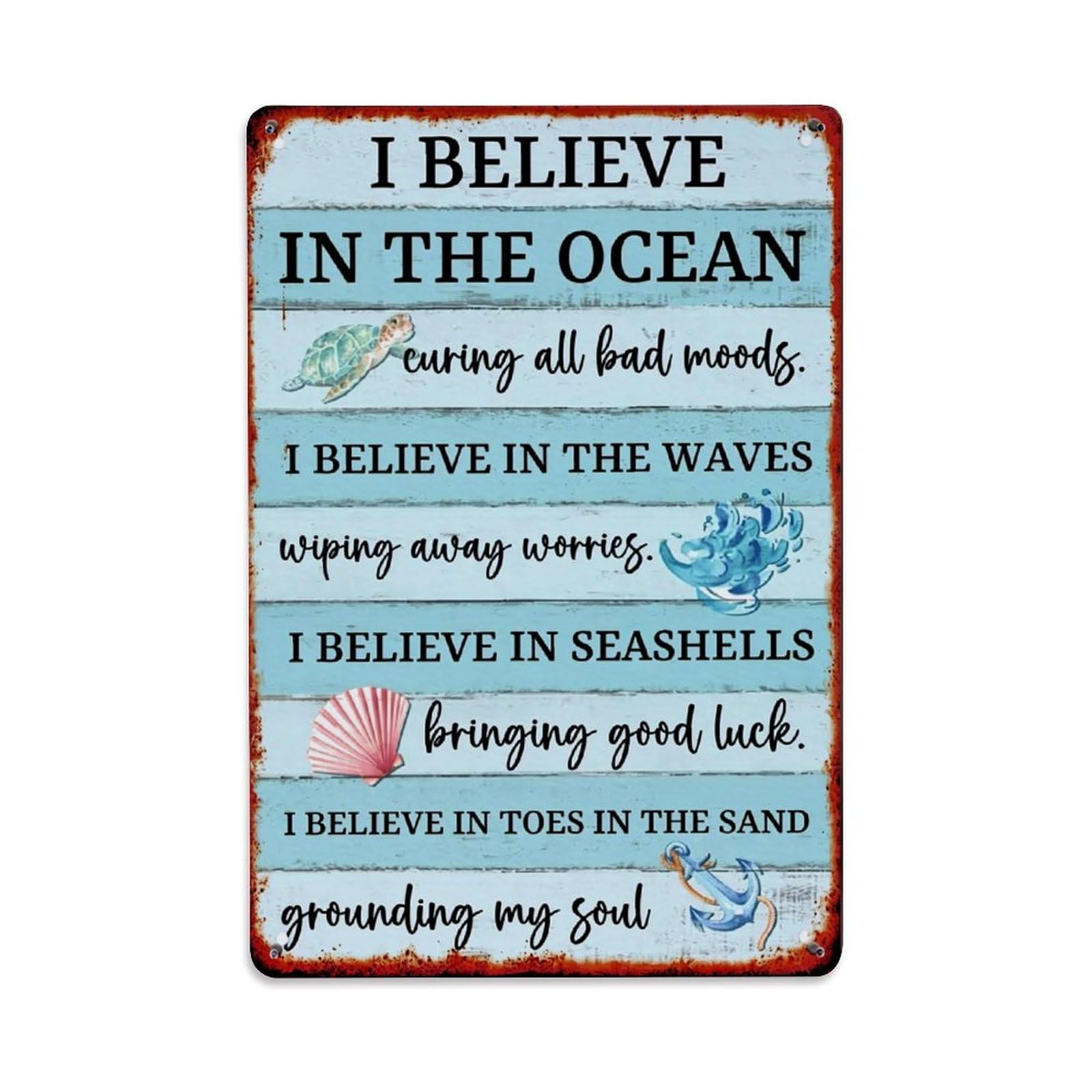 Jdyaojiesheng Vintage Ocean Waves Seashells Sand Soul Tin Sign Retro Metal Wall Decor Metal Poster, Home Bar Garage Farmhouse Cafe Wall Art Decoration 8X12inches