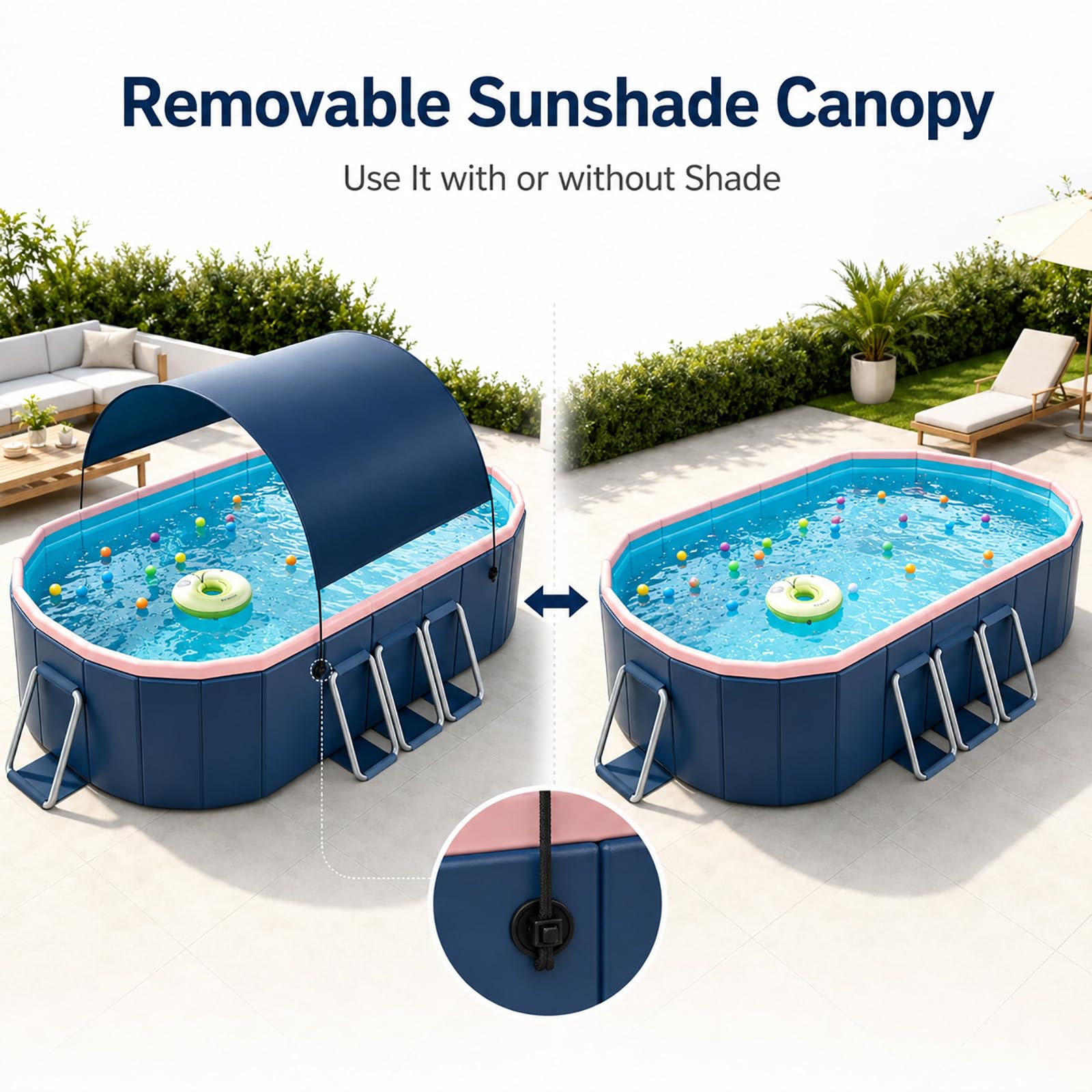 Piscina Familiare Fuori Terra con Parasole, Grande Piscina Rigida | Pareti Rinforzate e Struttura Stabile per un'Area Relax Più Fresca(3.6m/141in)