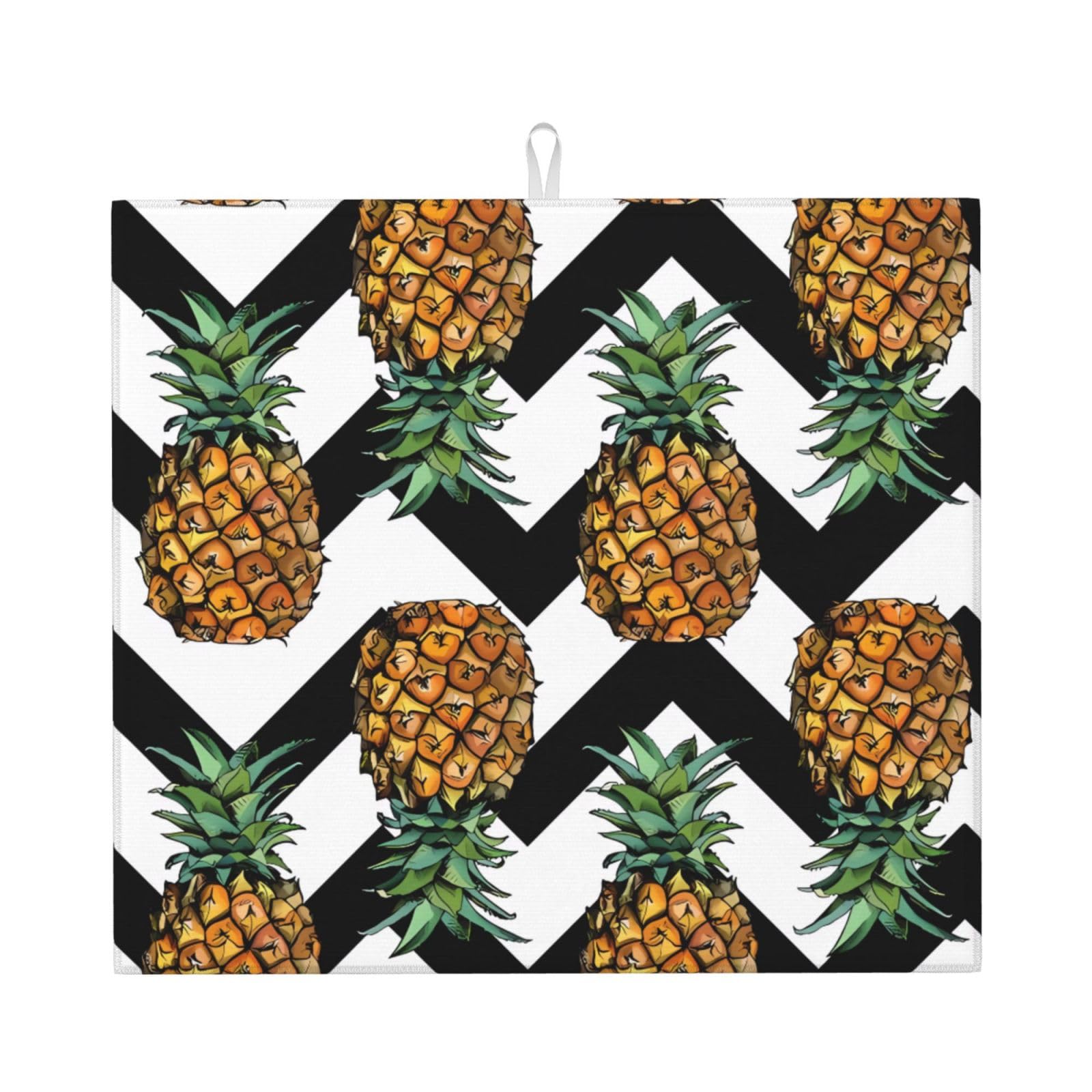 Yyhhaofa Black Summer Pineapple Prints Kitchen Drying Mat – Absorbent Dish Throw For Countertops, Non-Slip Quick-Dry Layer With Stylish Prints