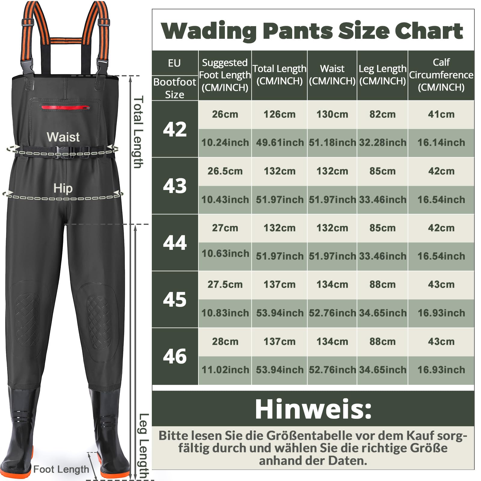 YOOHBERRYS Wathose Herren Damen, Angelhose für Erwachsene mit Stiefel, Atmungsaktive Wasserdicht Wathose für Angeln für Sport Angelliebhaber, Angeln, Wassersport, Outdoor Aktivitäten