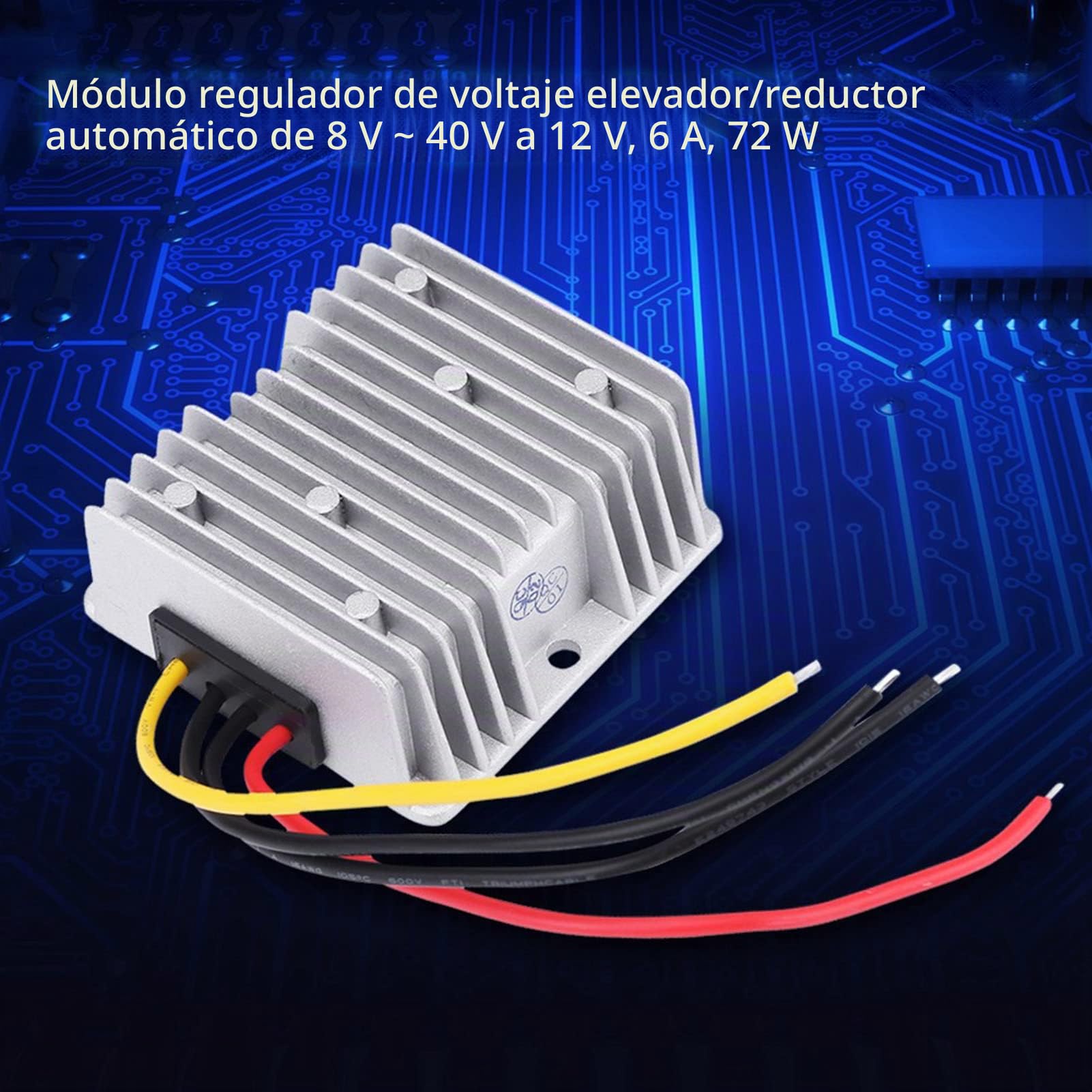 Transformador de tensión de 6 V a 12 V, CC 8 V ~ 40 V hasta 12 V, 6 A, 72 W, convertidor de voltaje convertidor regulador de voltaje, módulo regulador de voltaje para motor de vehículo CC 8 V ~ 40 V a