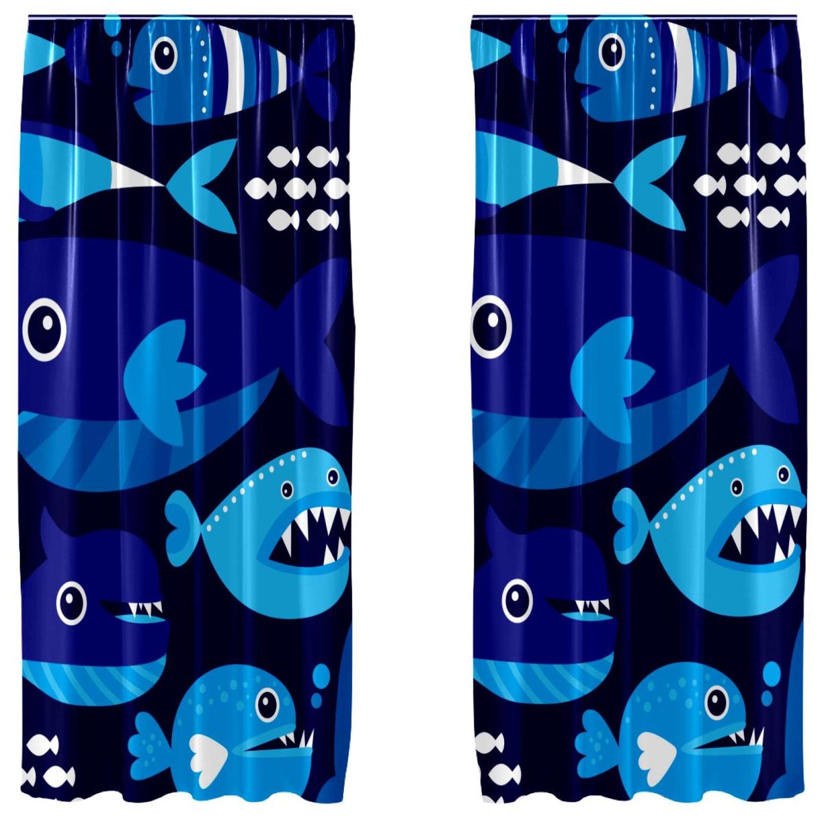Rideaux légers bleu baleine pour salon lumineux - Lot de 2 voilages déco 139x213 cm