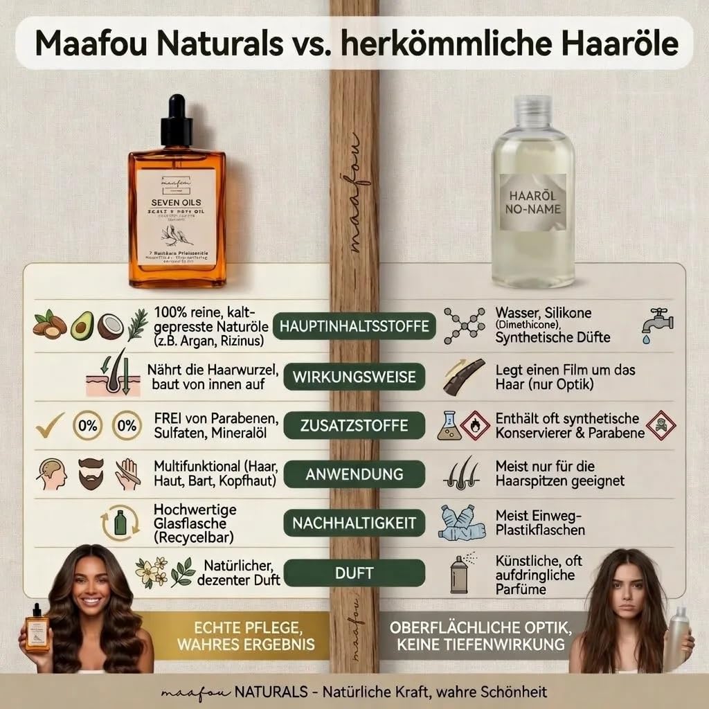 Naturals. SEVEN OILS olejek do włosów i brody (100 ml) – naturalna siła 7 w 1 z olejem rycynowym, olejkiem arganowym i olejkiem jojoba dla wzrostu i połysku włosów – przeciw puszeniu się i