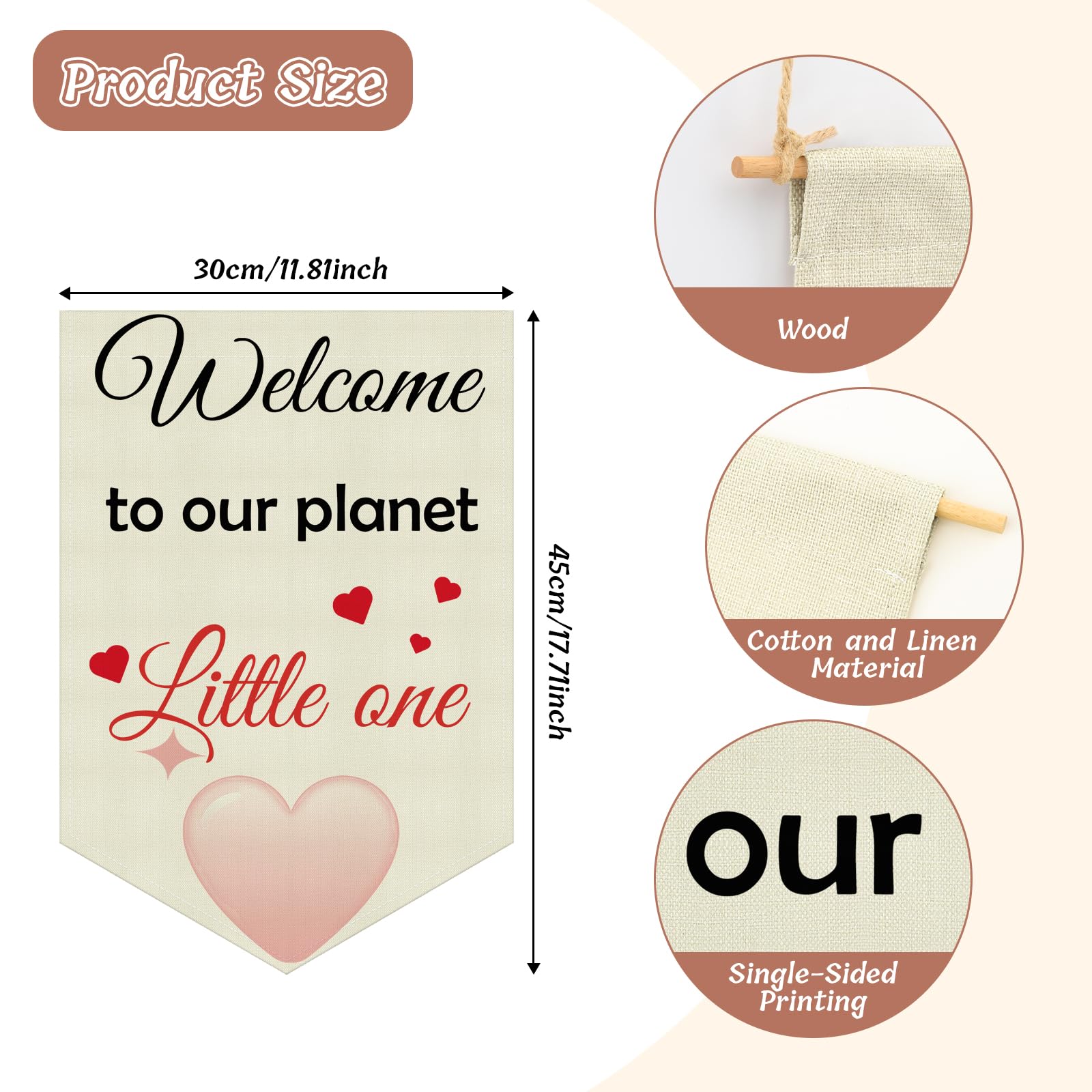 Flag Banner for Kids Room Arrival Gift Baby Playroom Wall Banner for Nursery Kids Girl Boy Christmas Baby Shower Birthday Gifts Bedroom Playroom Living Room Front Door Wall Sign Decor Linen