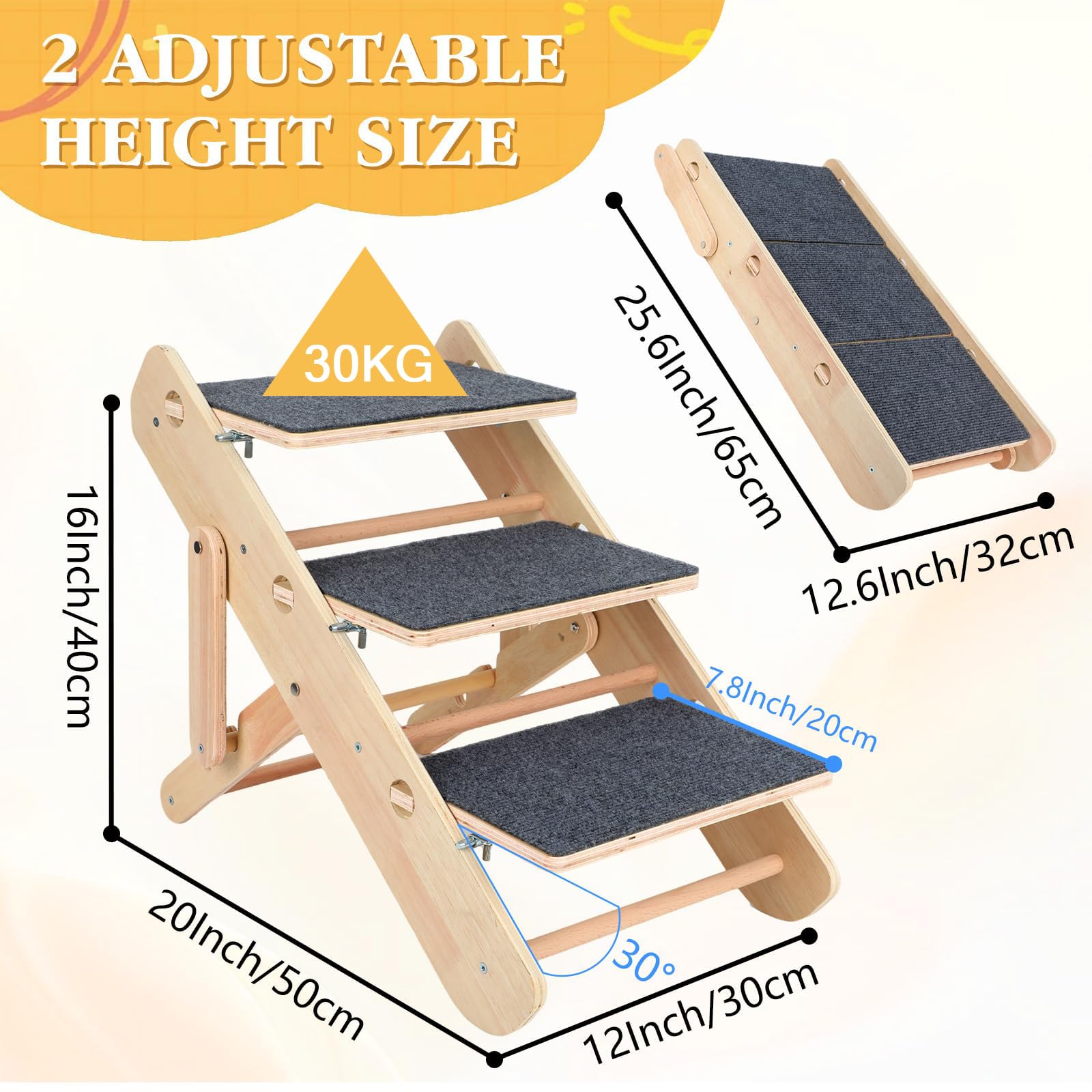 Escalera para perros, 2 en 1, escalera para perros pequeños y gatos, 3 niveles, plegable y portátil, escalera para mascotas para cama, sofá y coche, antideslizante