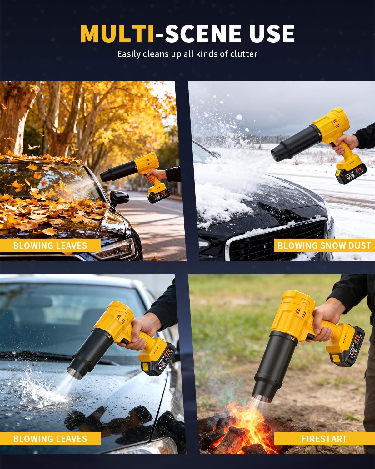 Cordless Leaf Blower, 980,000 RPM Handheld Blower with Detachable Air Nozzle, 2 X 4.0Ah Batteries & Charger, Lightweight for Patio Cleaning, Lawn Care, Leaves (21V Battery) - Image 7