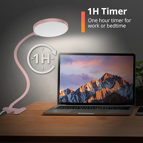 Miniatura 5 de Luz de lectura con control remoto, lámpara de escritorio LED con clip temporizador de 1 hora y luz nocturna RA95 regulable cuello de cisne flexible,