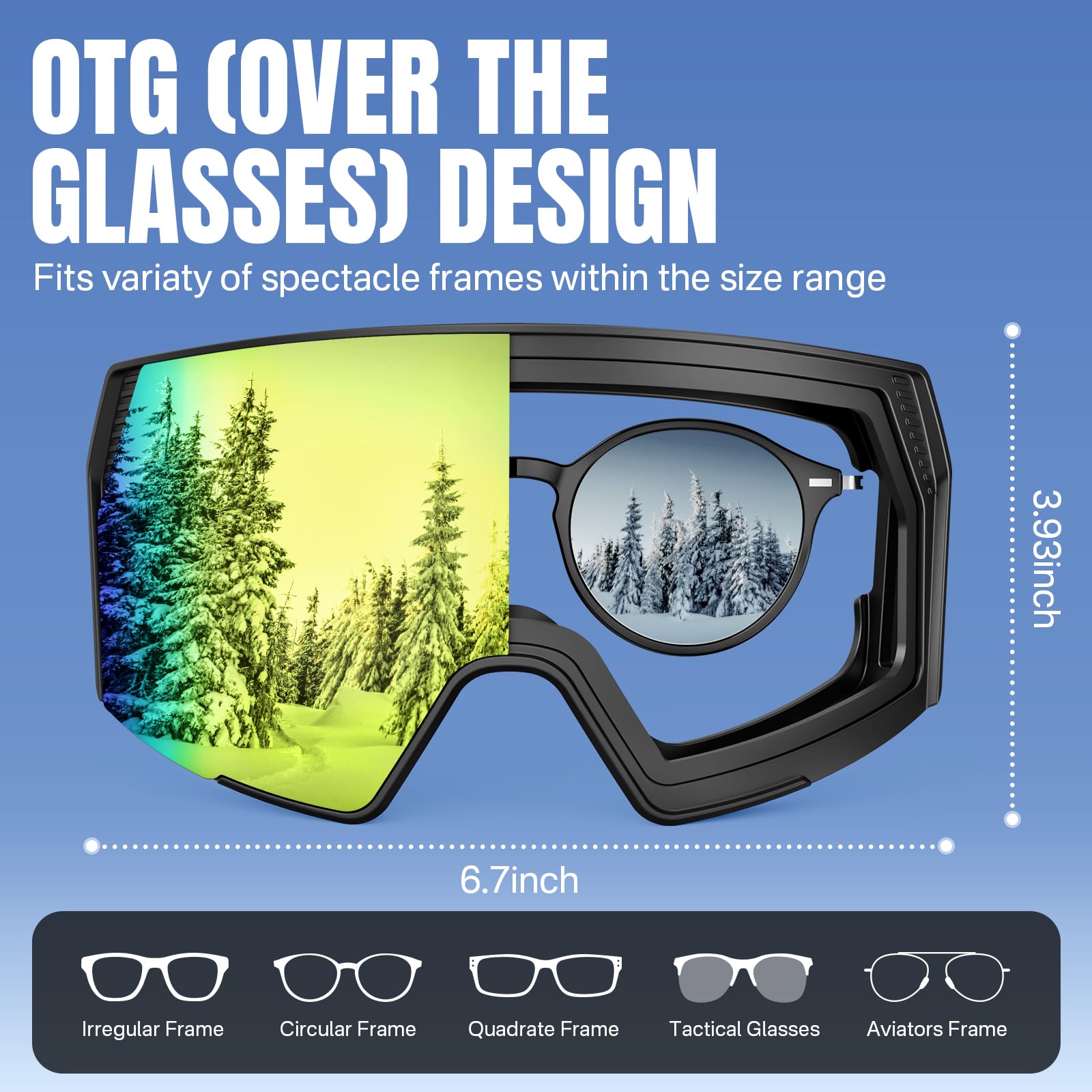 YOZISS Maschera da Sci uomo donna,OTG Maschera da Snowboard, Protezione UV400 Occhiali da Sci Snowboard, Occhiali da Motocross per ciclismo Equitazione Arrampicata Sci