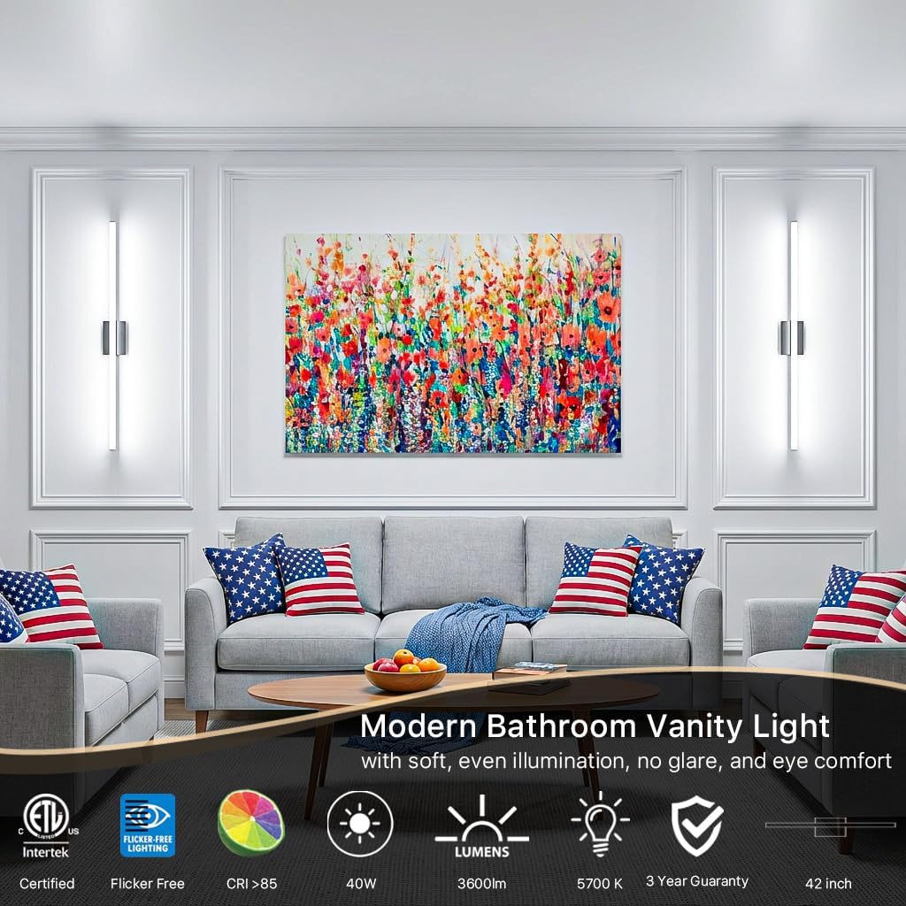 42Inch LED Bathroom Vanity Light Bar 5700K Dimmable Led Bathroom Light Over Mirror Modern Bath Wall Light Cool White ETL Certified 40W 2Pack
