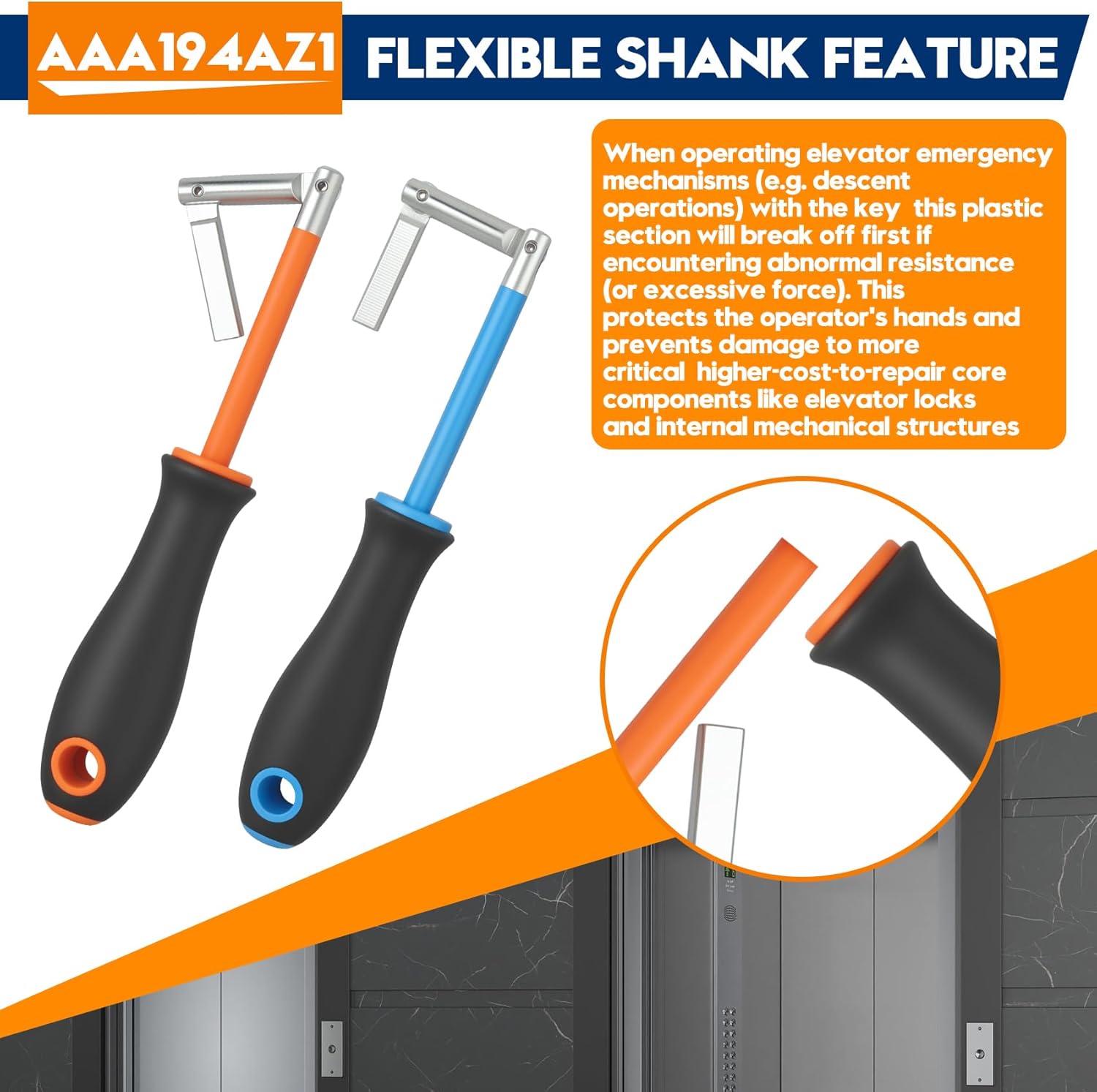 AAA194AZ1 Double Knuckle Elevator Emergency Unlocking Key, 3PH Double-Drop Key, Compatible with Otis Standard Hoistway Doors, Anti-Pinching Breakaway Safety Design, Emergency Tool, Blue + Red, 2-Pack