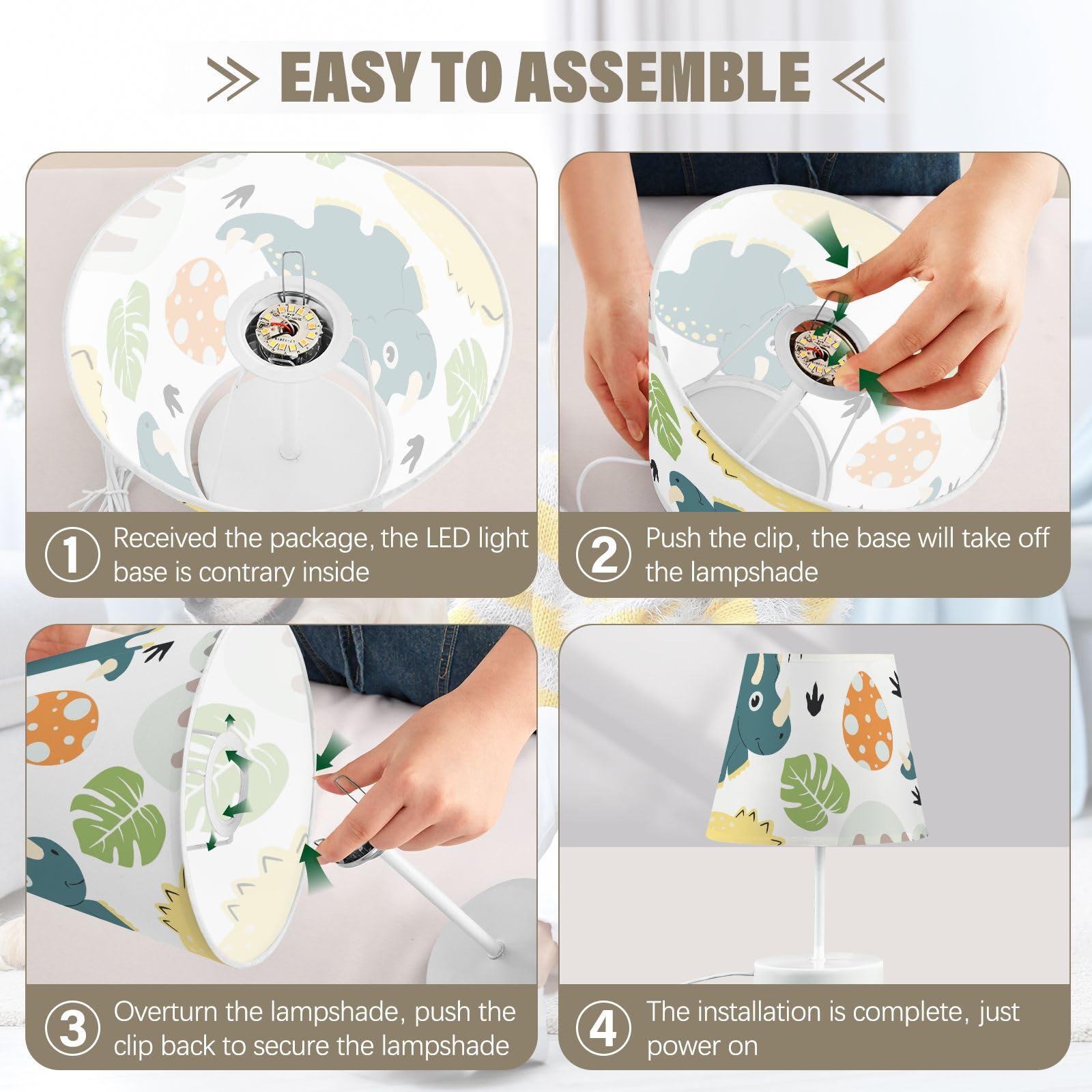 Mnsruu Lámpara de noche infantil dinosaurio dinosaurio lámpara de mesa bombillas LED lámpara de escritorio pantalla de tela para dormitorio sala de estar, mediano