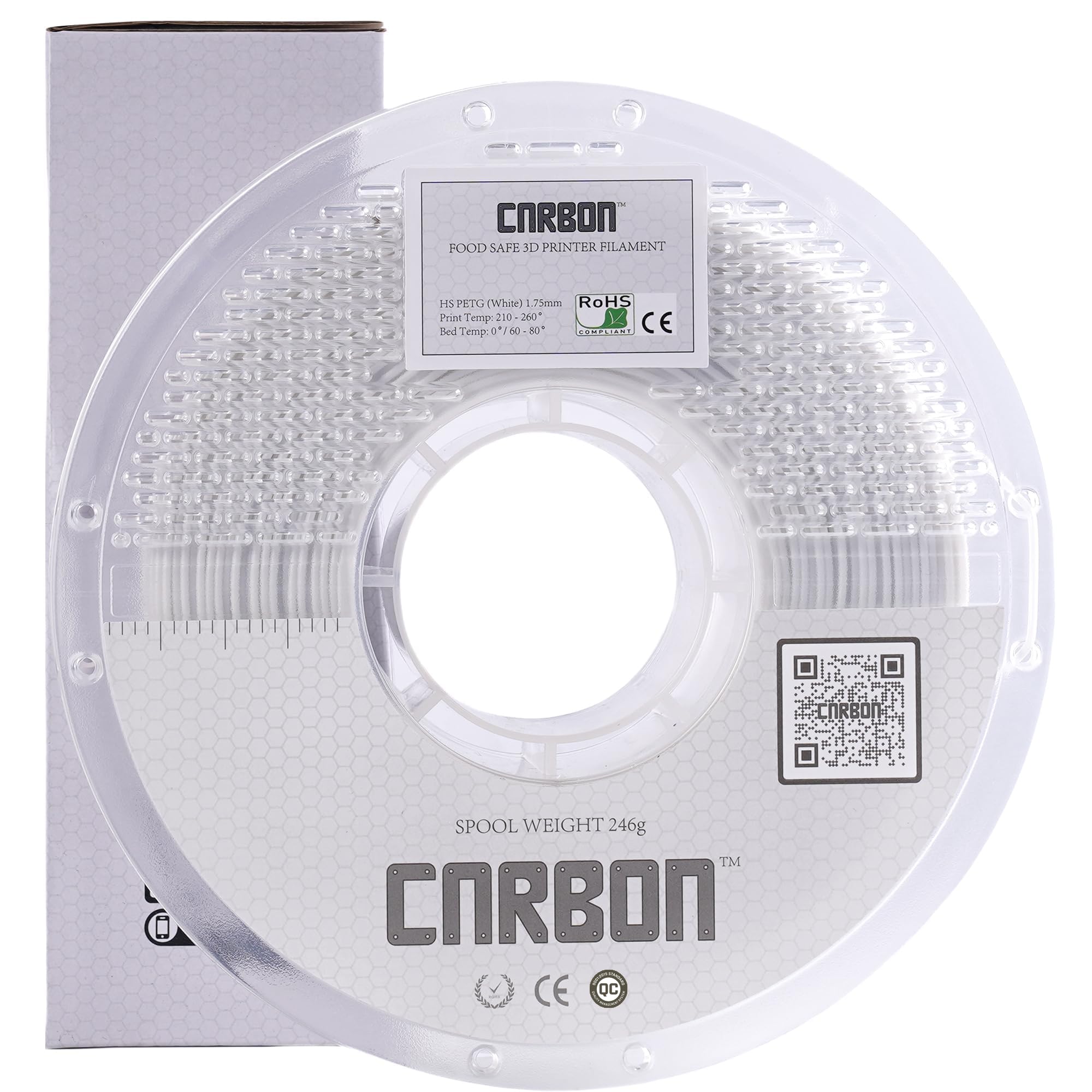 High Speed Certified Food Grade PETG 3D Printer Filament - 60-600mm/s - Carbon by Comfy Materials - Lab Tested FDA Compliant Food Safe, 1.75mm, 1kg, Accuracy: +/- 0.02 (White)