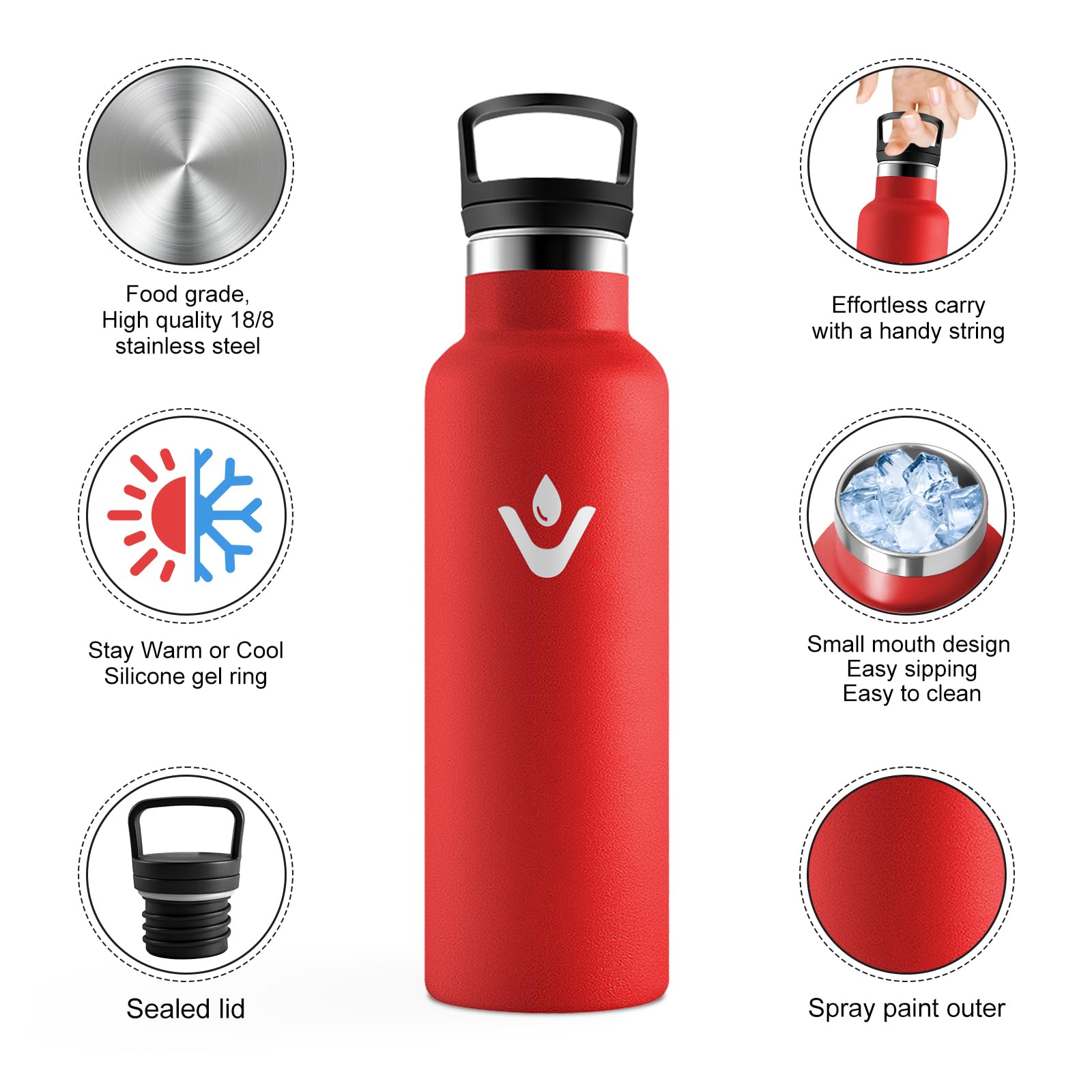 Borraccia Acciaio Inox 500ml, Bottiglia Acqua con Cannuccia, Riutilizzabile, senza BPA, a prova di perdite, Termos per Scuola, Campeggio