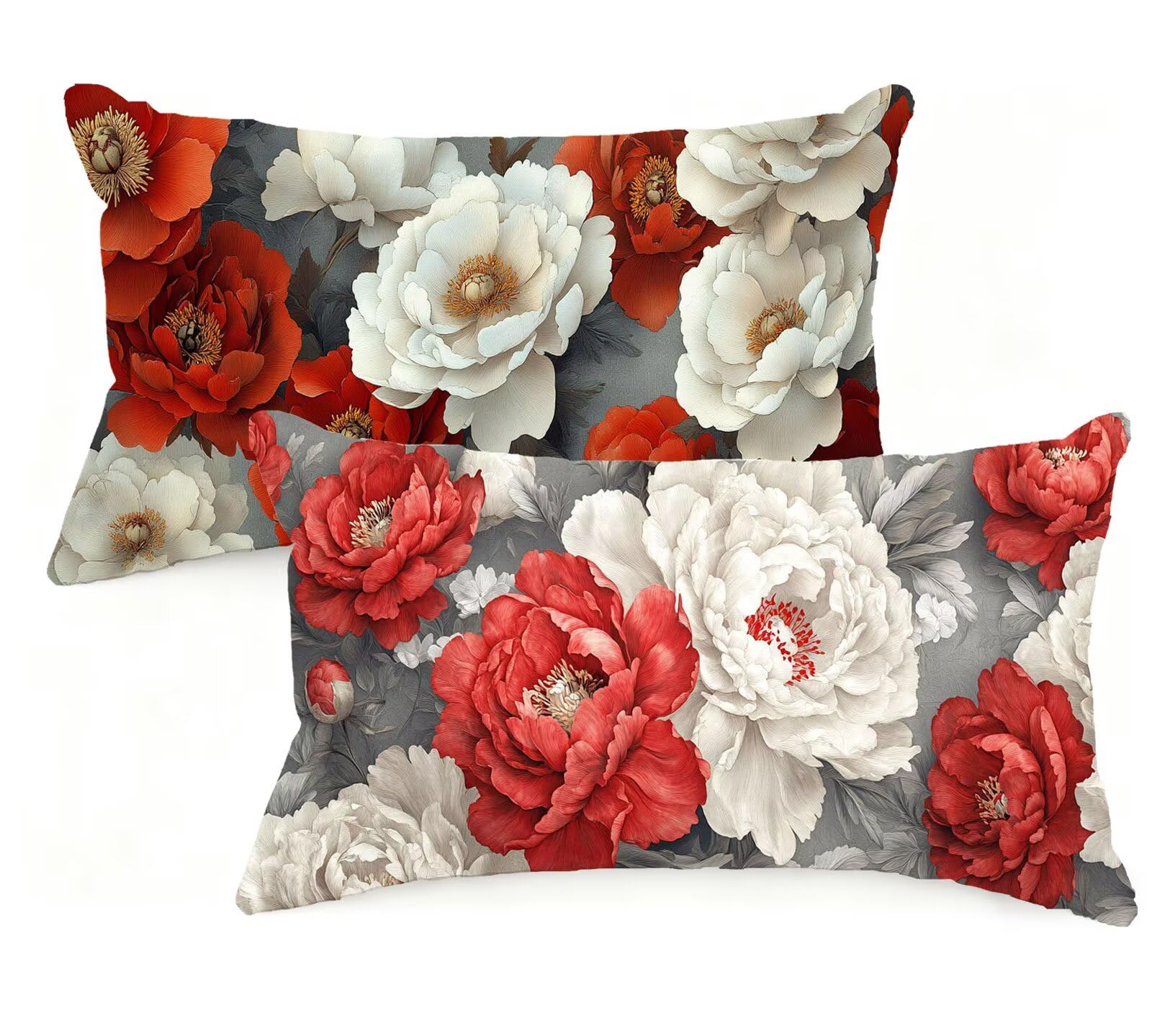 Federa Cuscino 70x90 cm Set di 2 Cuscino Grigio Velluto Copricuscini Rettangolari Federe Cuscini Divano 70 x 90 Rosso Stampa a Doppio Lato per Camera da Letto Soggiorno Decorazioni Autunnali EM-905