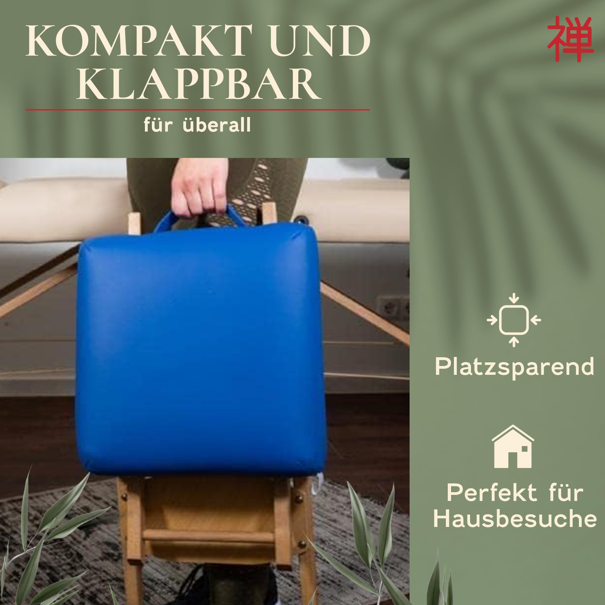Zen tragbarer Klapphocker faltbar aus Holz 48 x 33 x 33 cm vielseitige Hocker ideal als Massage Zubehör Falthocker, Friseurhocker, Kosmetikhocker, Arzthocker - Klappstuhl geplostert & bequem (Cremé)