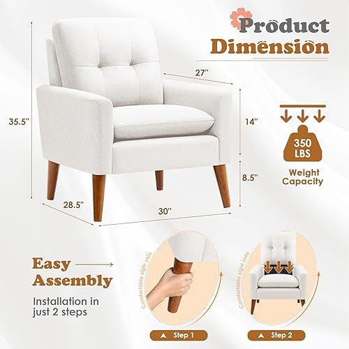 Miniatura 2 de JUMMICO Silla decorativa de mediados de siglo, silla de lectura moderna de tela, silla de sala de estar, sillón cómodo y esponjoso con patas de