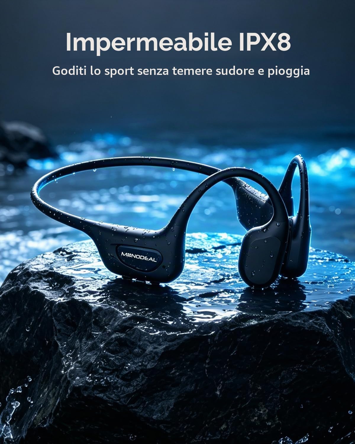 Cuffie Conduzione Ossea Bluetooth 6.0 per Corsa Fitness Ciclismo, IPX8, 25g | 25g Ultra-leggero e Materiale in silicone morbido per comfort, Impermeabile IPX8 per corsa, ciclismo e fitness, Non per nuoto