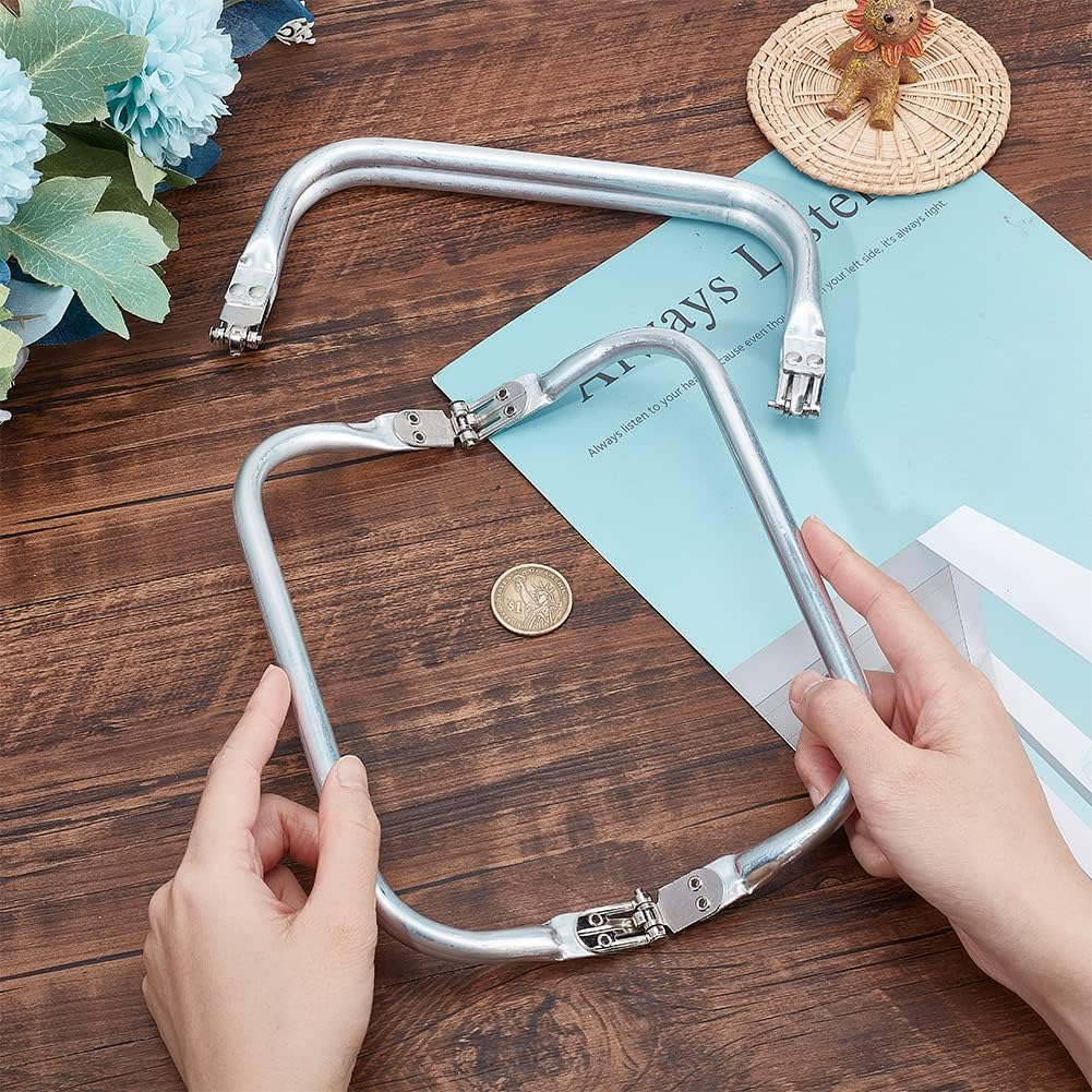 CHGCRAFT 2Pcs 200mm Aluminum Purse Frame Kiss Clasp Internal Tubular Frame Square-Shaped Assembled Bag Clutch Frame for DIY Craft Dinner Pouch Bag, Open 180x200x10mm