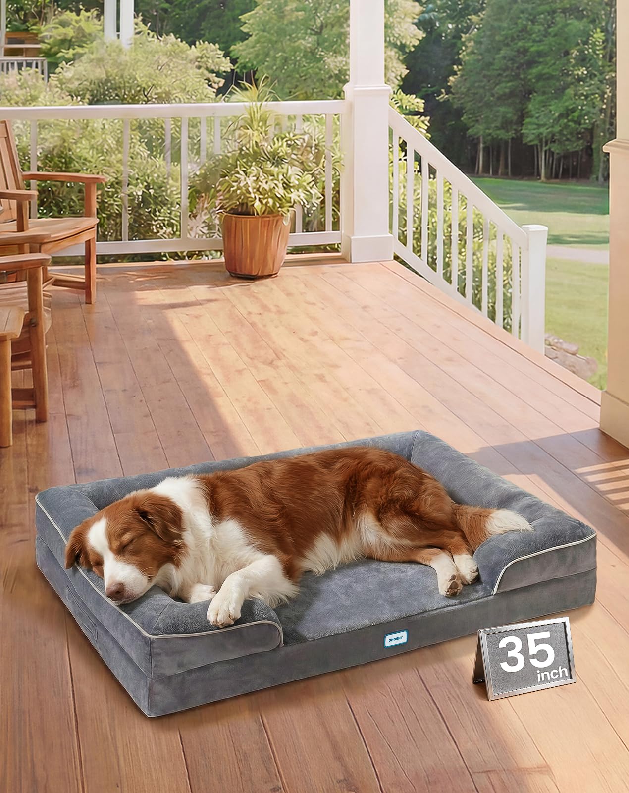 OhGeni Orthopedic Dog Bed Couch Cat Sofa for Large Sized Pets with Memory Foam, Machine-Washable Waterproof Removable Cover, Soft Comfortable Fabric,