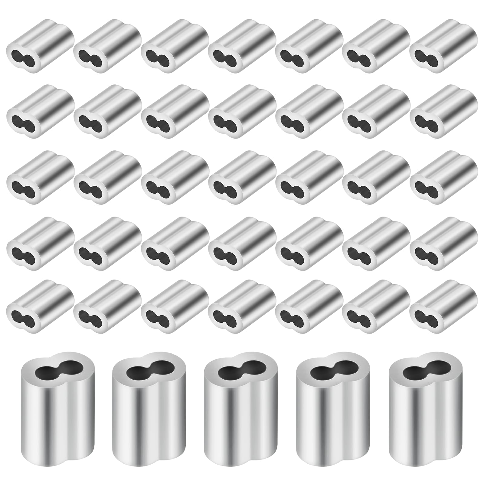 1/16" (250 PCS) Aluminum Wire Rope Sleeves, Crimping Loop Sleeve for 1.5mm Diameter Cable and Wire Rope, Double Barrel Crimp Sleeves Cable Ferrule for DIY, Fishing, Home & Crafts
